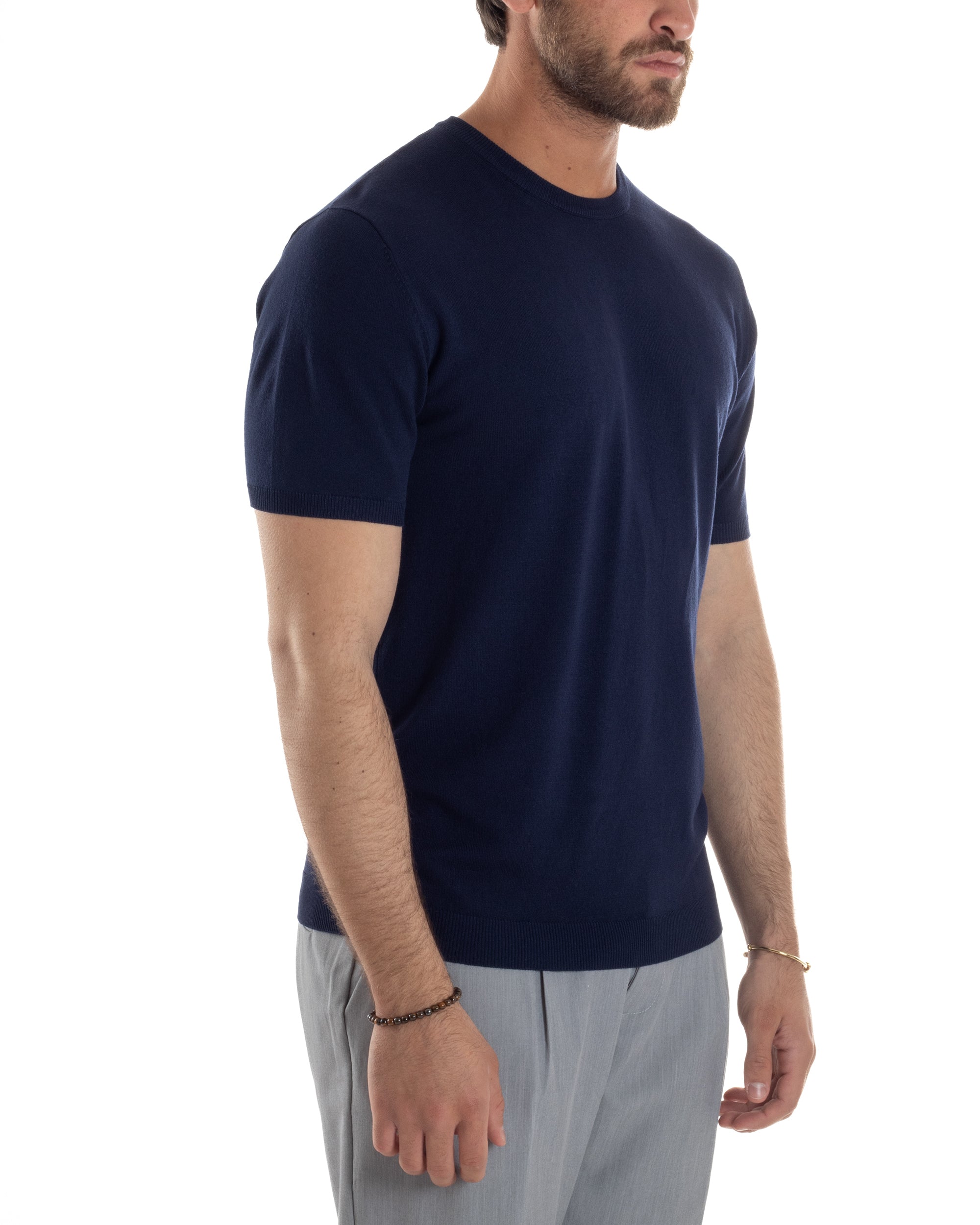 T-Shirt Uomo Girocollo Filo Maglia Sottogiacca Casual Basic Tinta Unita Blu GIOSAL-TS3158A