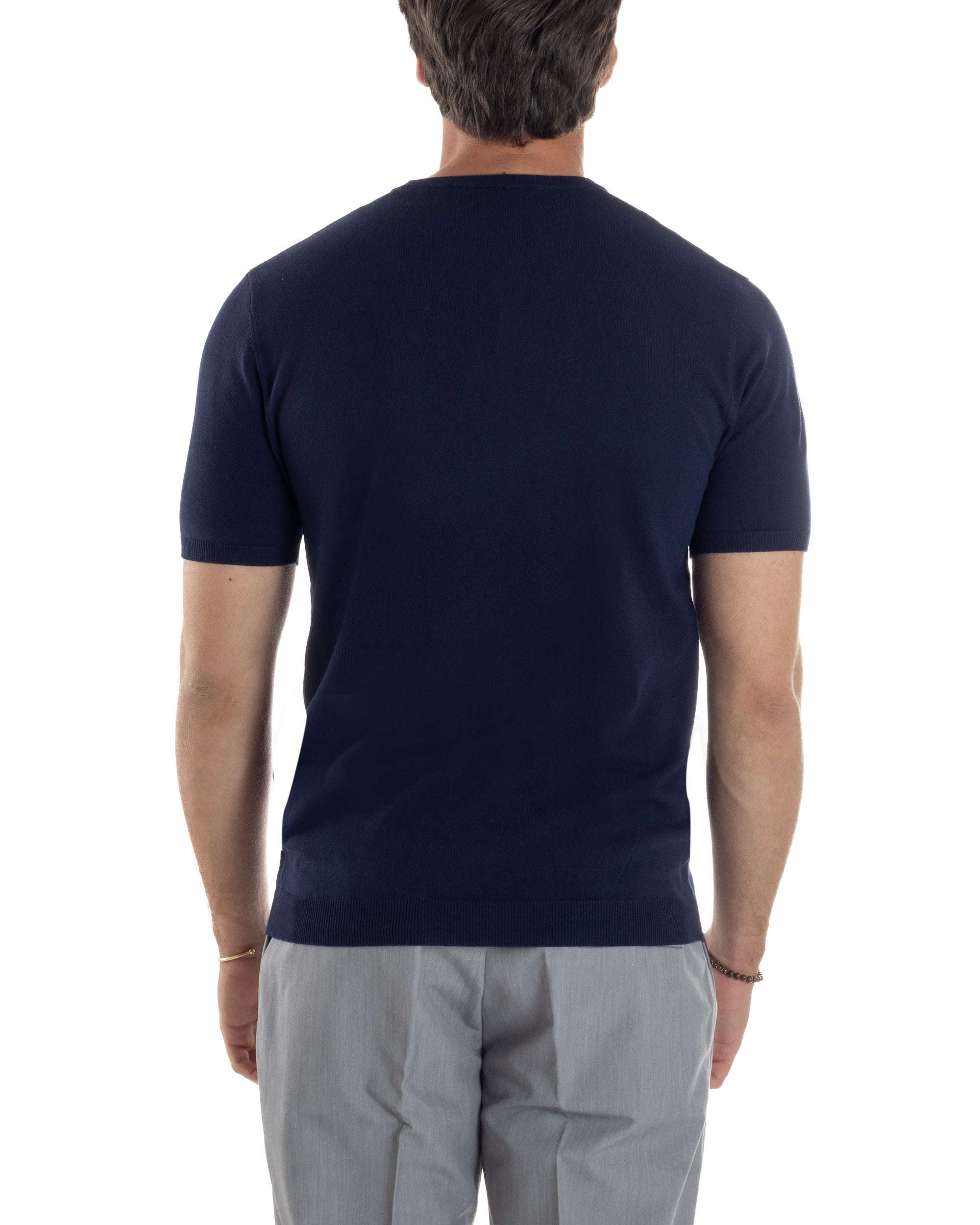 T-Shirt Uomo Girocollo Filo Maglia Sottogiacca Casual Basic Tinta Unita Blu GIOSAL-TS3158A