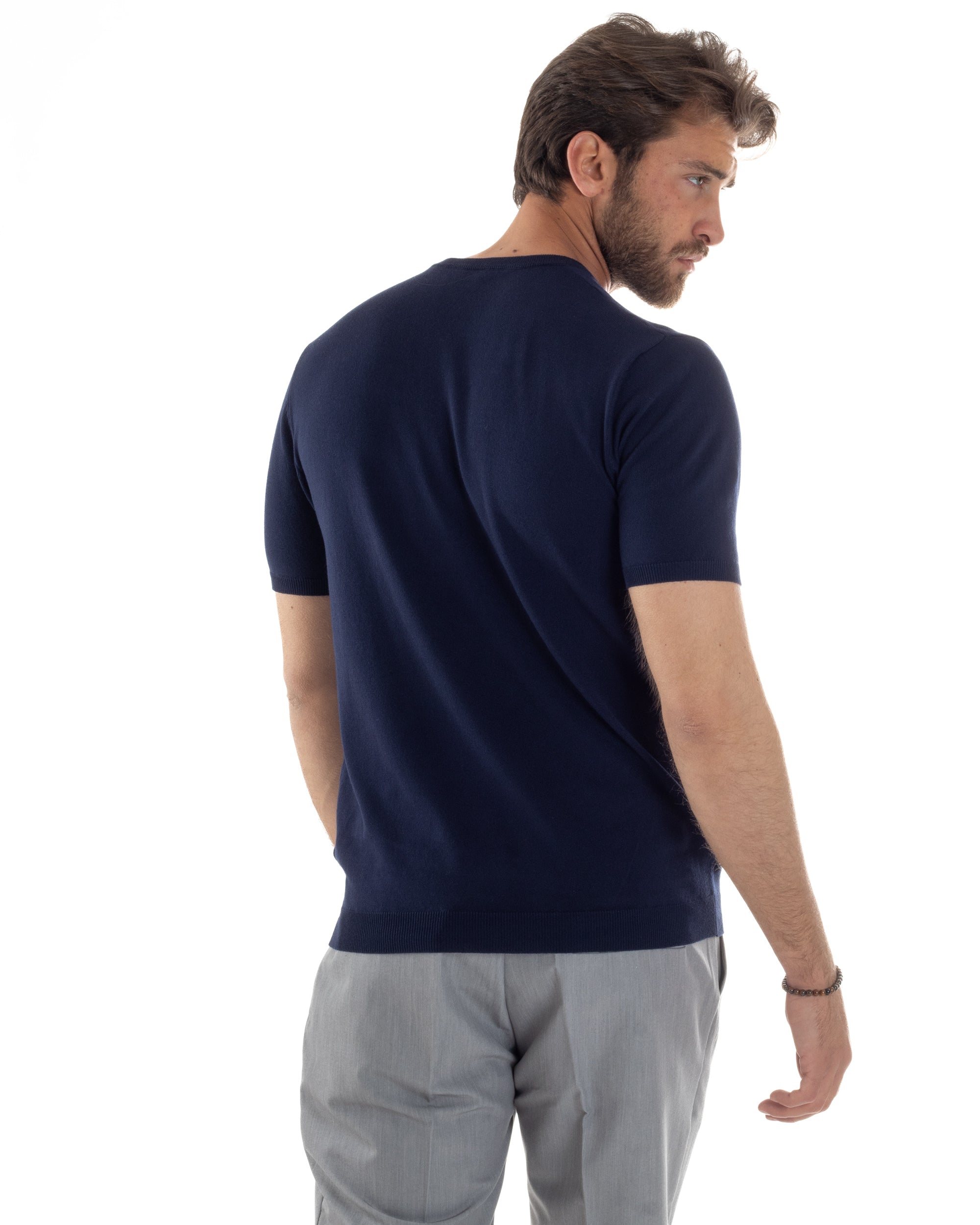 T-Shirt Uomo Girocollo Filo Maglia Sottogiacca Casual Basic Tinta Unita Blu GIOSAL-TS3158A