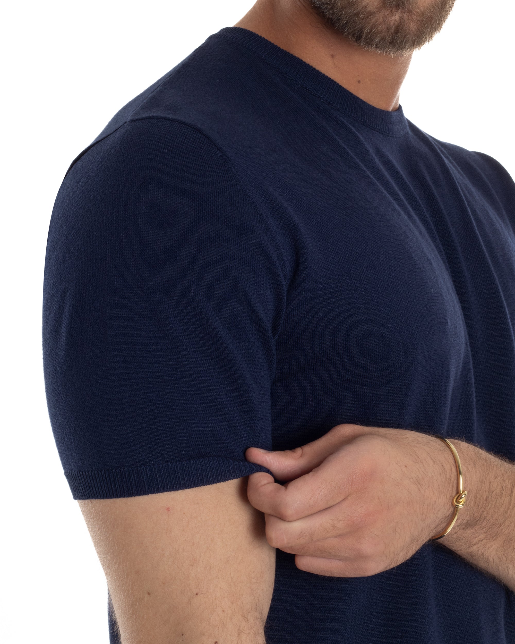 T-Shirt Uomo Girocollo Filo Maglia Sottogiacca Casual Basic Tinta Unita Blu GIOSAL-TS3158A