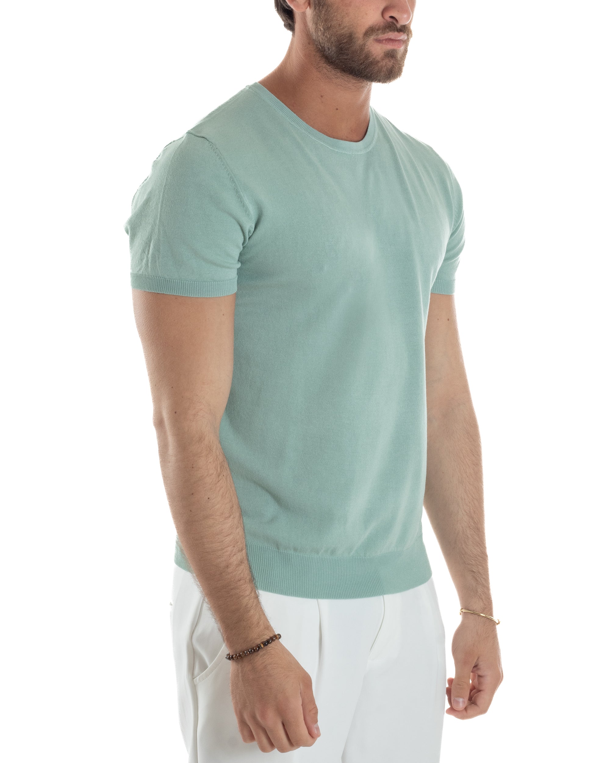 T-Shirt Uomo Girocollo Filo Maglia Sottogiacca Casual Basic Tinta Unita Salvia GIOSAL-TS3160A