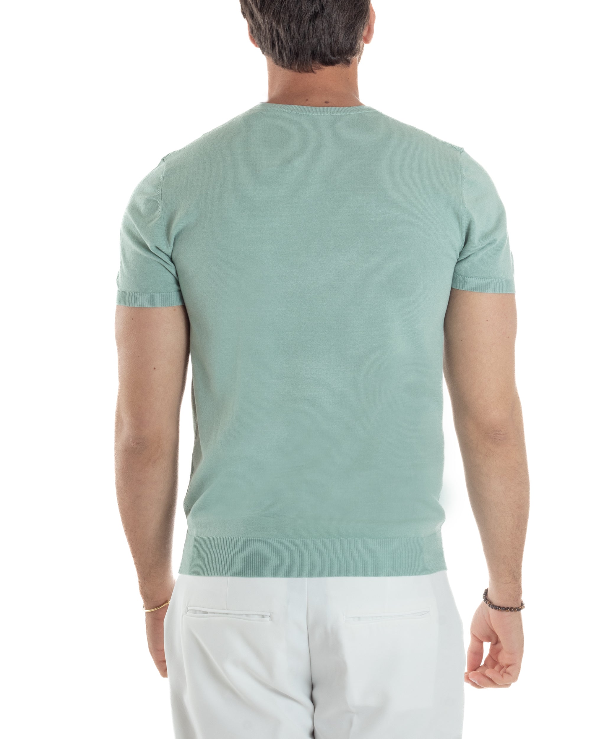 T-Shirt Uomo Girocollo Filo Maglia Sottogiacca Casual Basic Tinta Unita Salvia GIOSAL-TS3160A