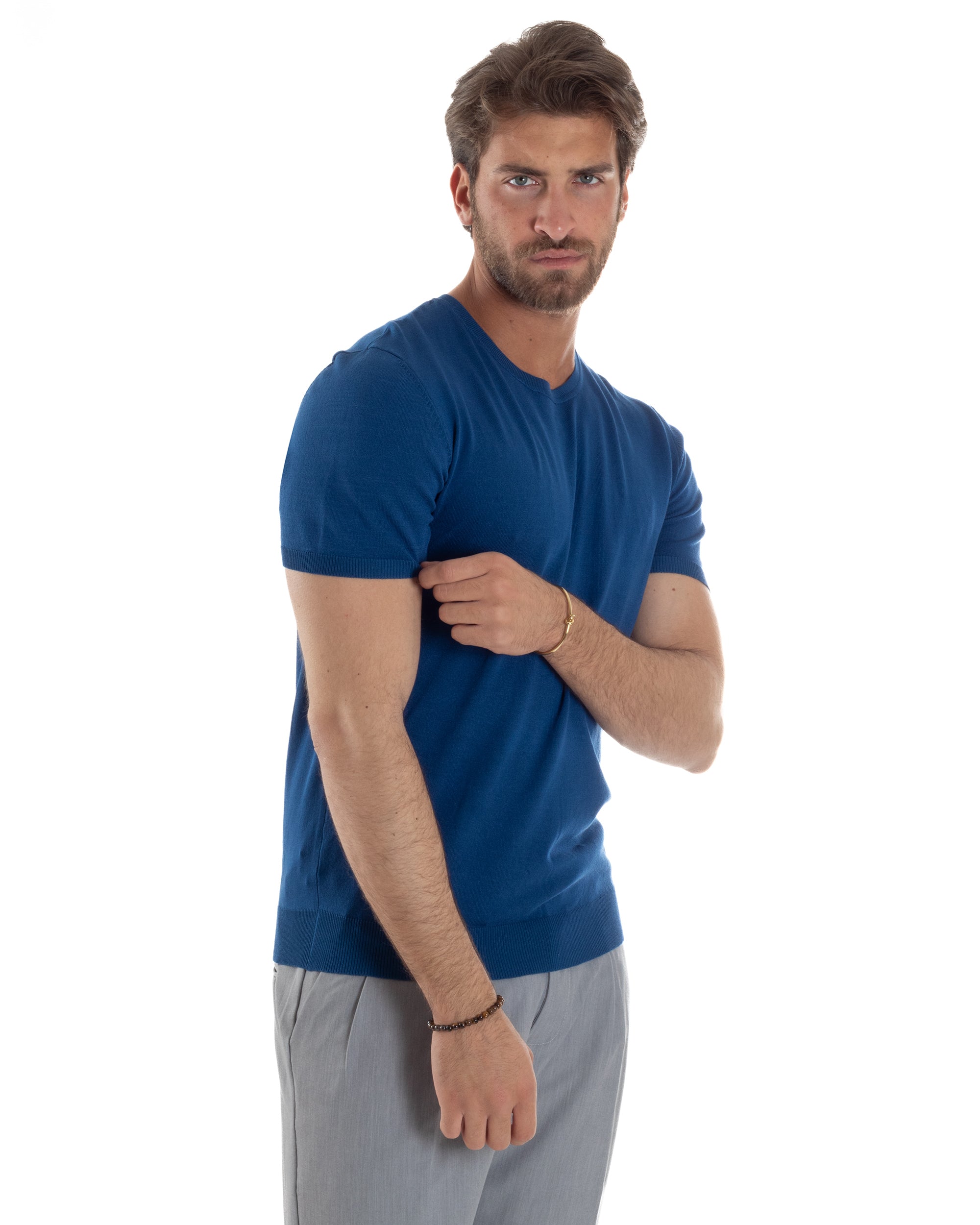 T-Shirt Uomo Girocollo Filo Maglia Sottogiacca Casual Basic Tinta Unita Ottanio GIOSAL-TS3163A