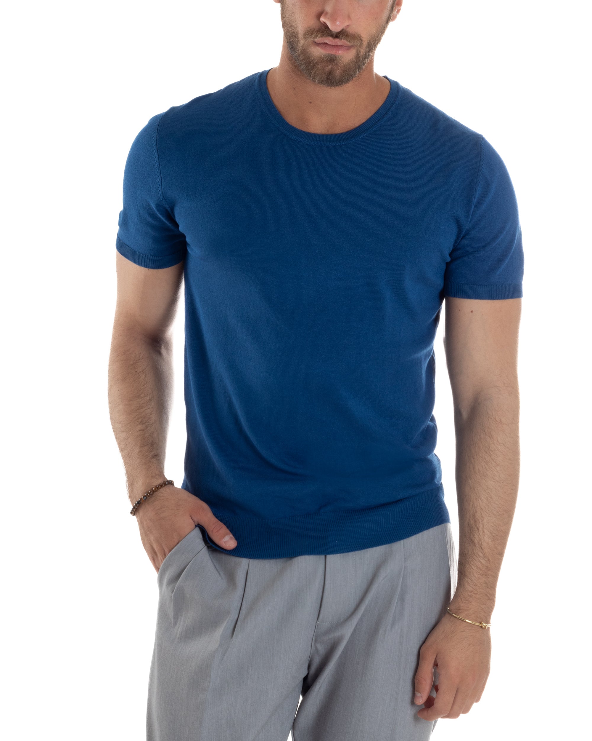T-Shirt Uomo Girocollo Filo Maglia Sottogiacca Casual Basic Tinta Unita Ottanio GIOSAL-TS3163A