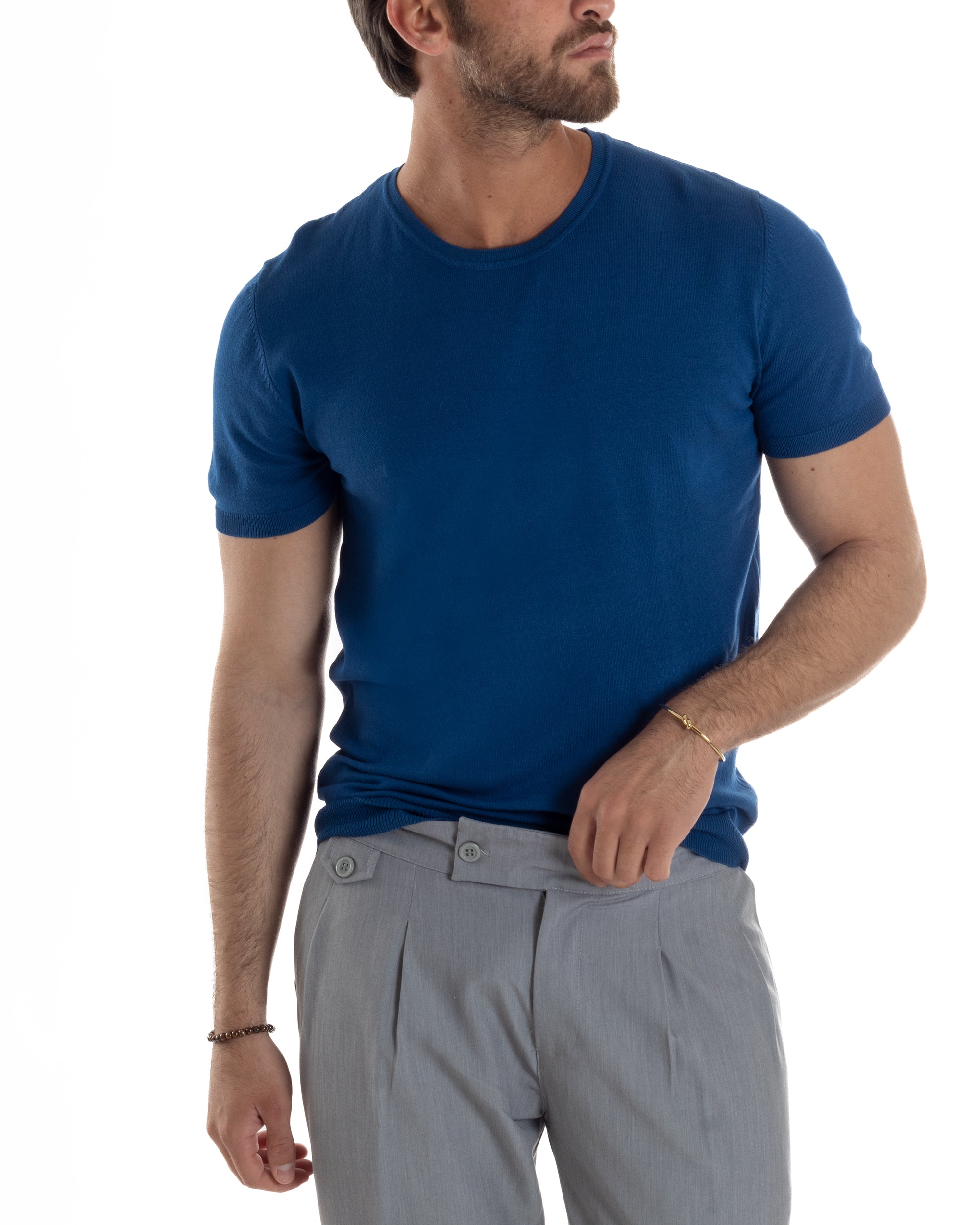 T-Shirt Uomo Girocollo Filo Maglia Sottogiacca Casual Basic Tinta Unita Ottanio GIOSAL-TS3163A