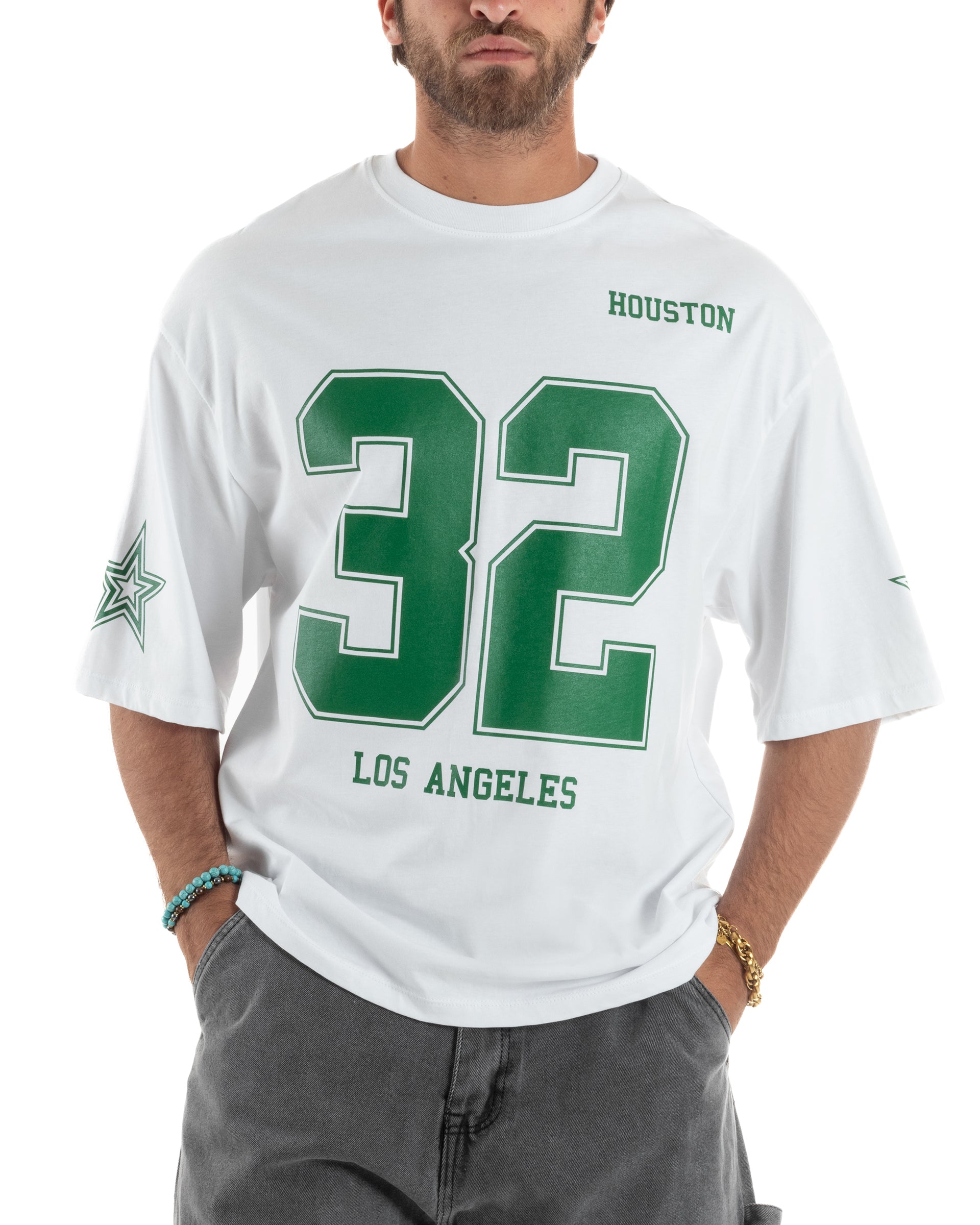 T-shirt Uomo Oversize Cropped Cotone Girocollo Maniche Ampie