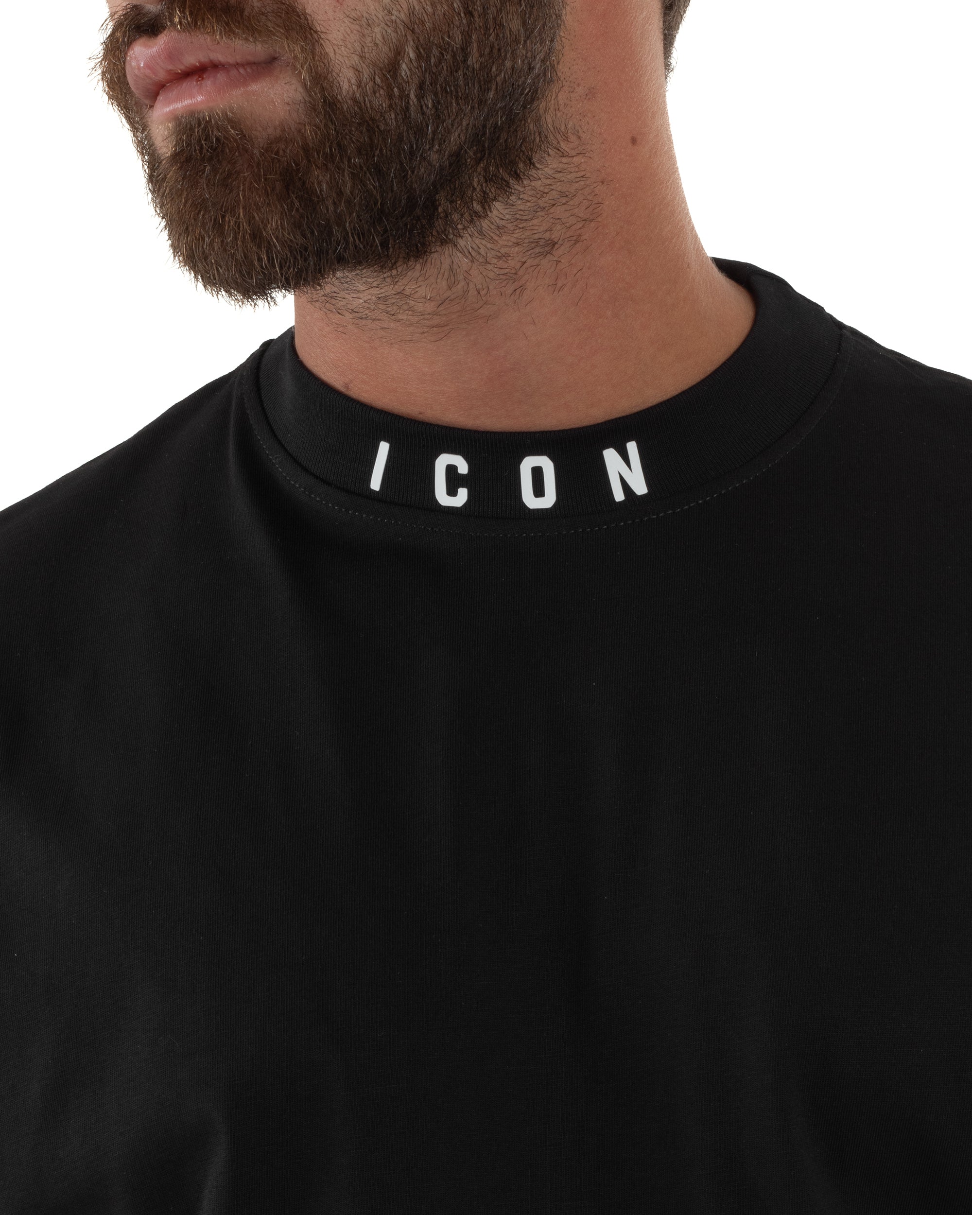 T-shirt Uomo Mezzo Collo Stampa Basic Oversize Gola Alta Nero ICON ICUF2W6T007