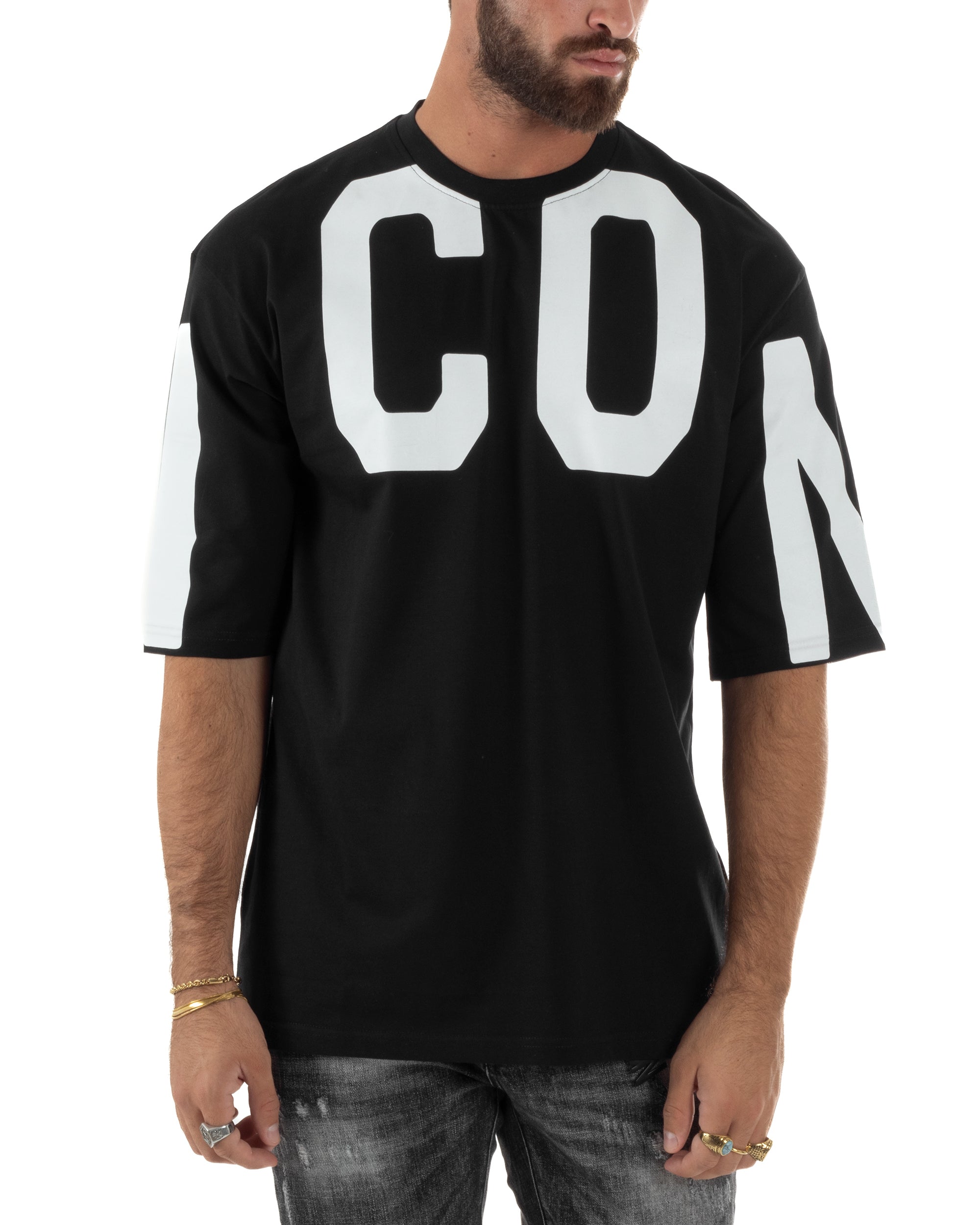 T-shirt Uomo Girocollo Stampa Basic Oversize Nero ICON ICUF2W6T006