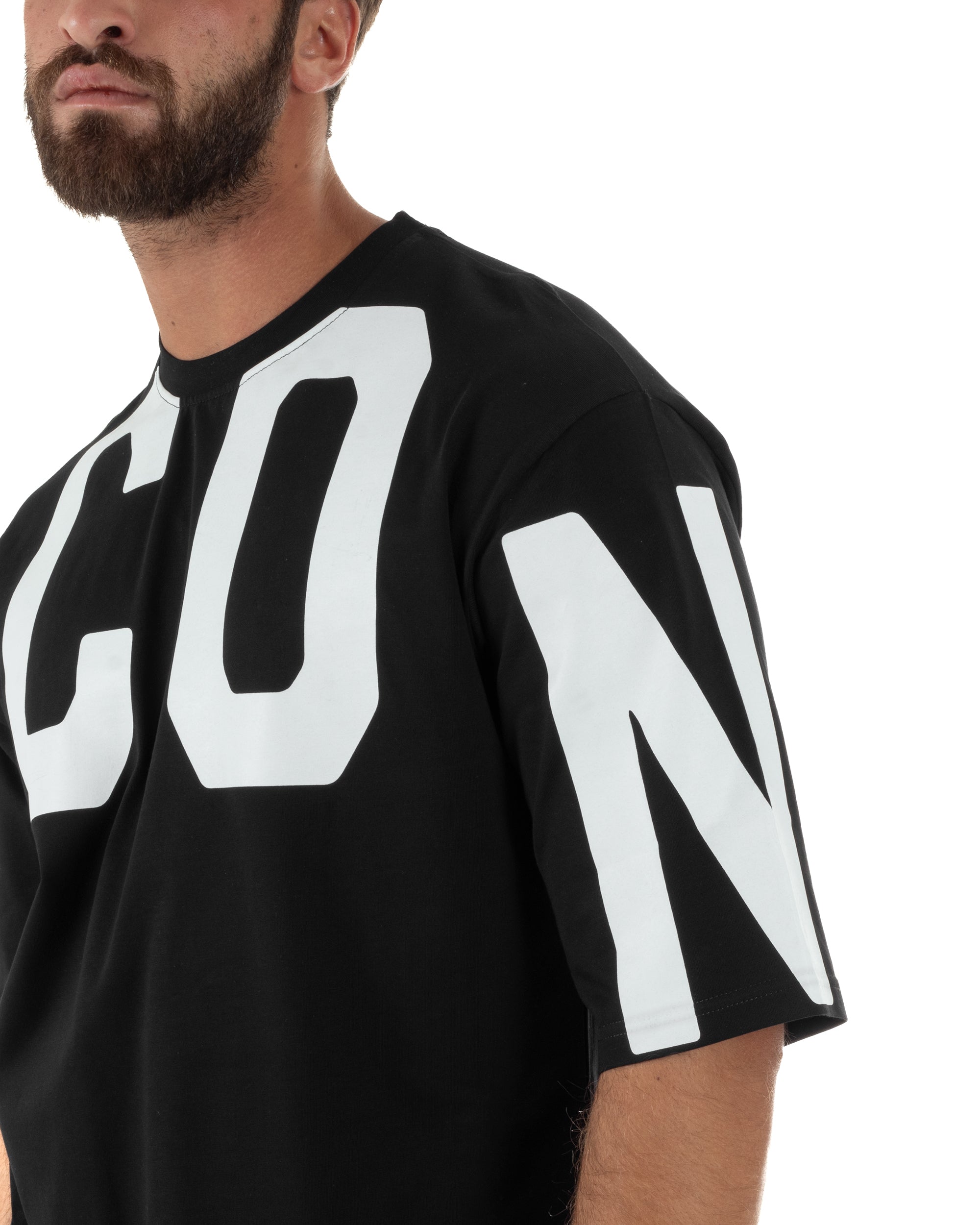 T-shirt Uomo Girocollo Stampa Basic Oversize Nero ICON ICUF2W6T006
