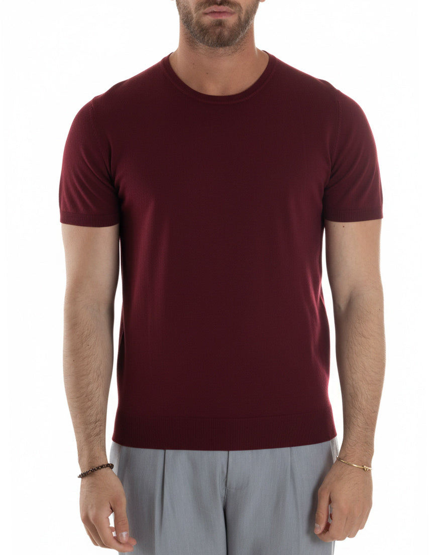 Dettaglio tessuto filo leggero t-shirt bordeaux 75% viscosa uomo