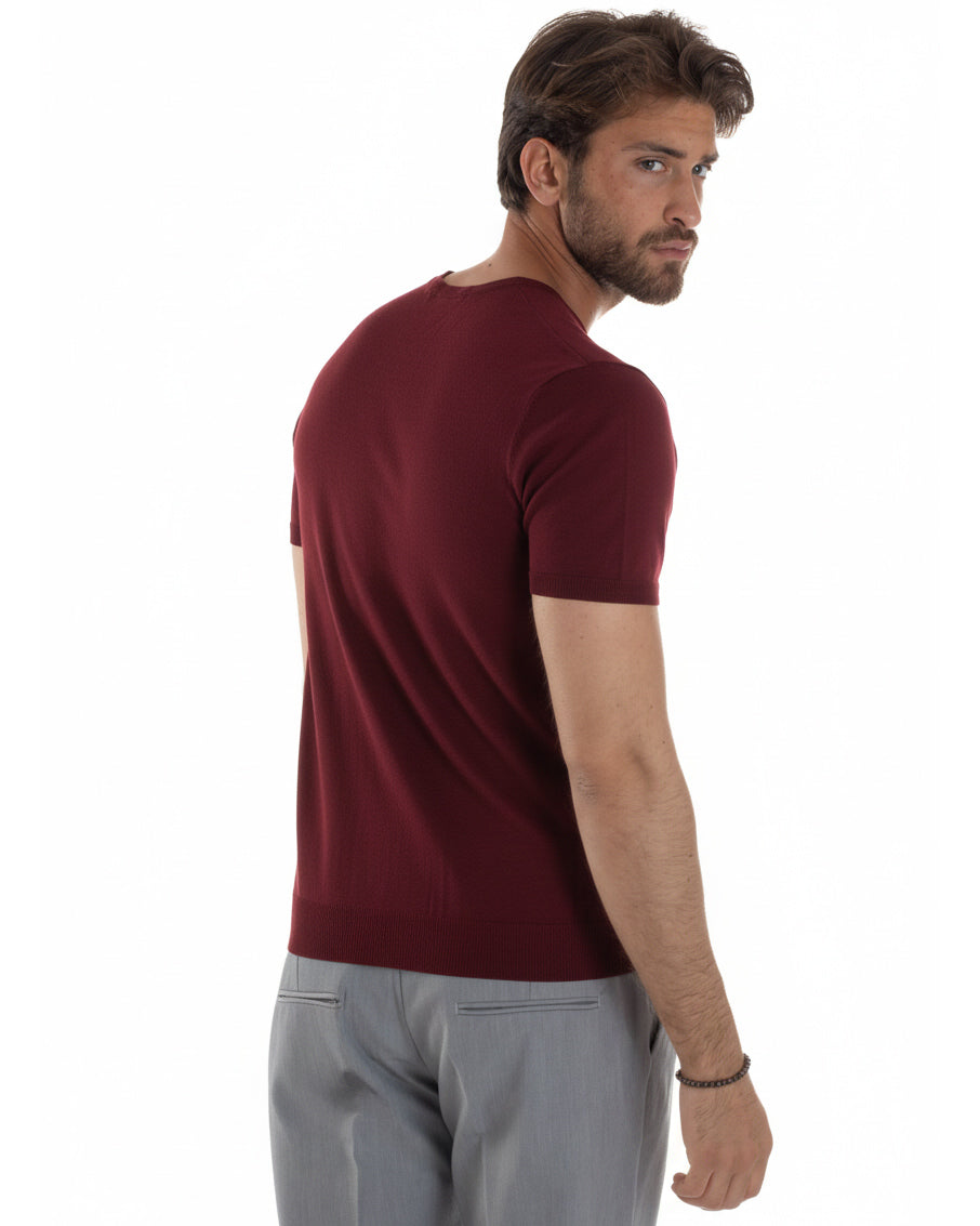 Vista posteriore t-shirt bordeaux girocollo filo regular fit casual