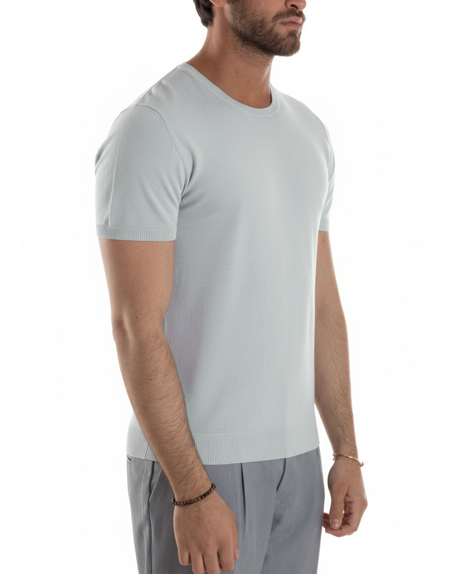 Vista laterale t-shirt uomo ghiaccio girocollo filo leggera basic