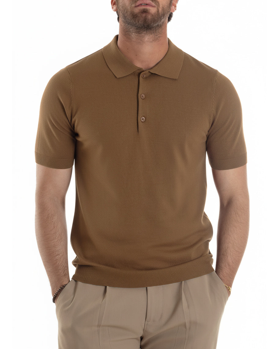 Dettaglio tessuto filo leggero polo tabacco 75% viscosa uomo