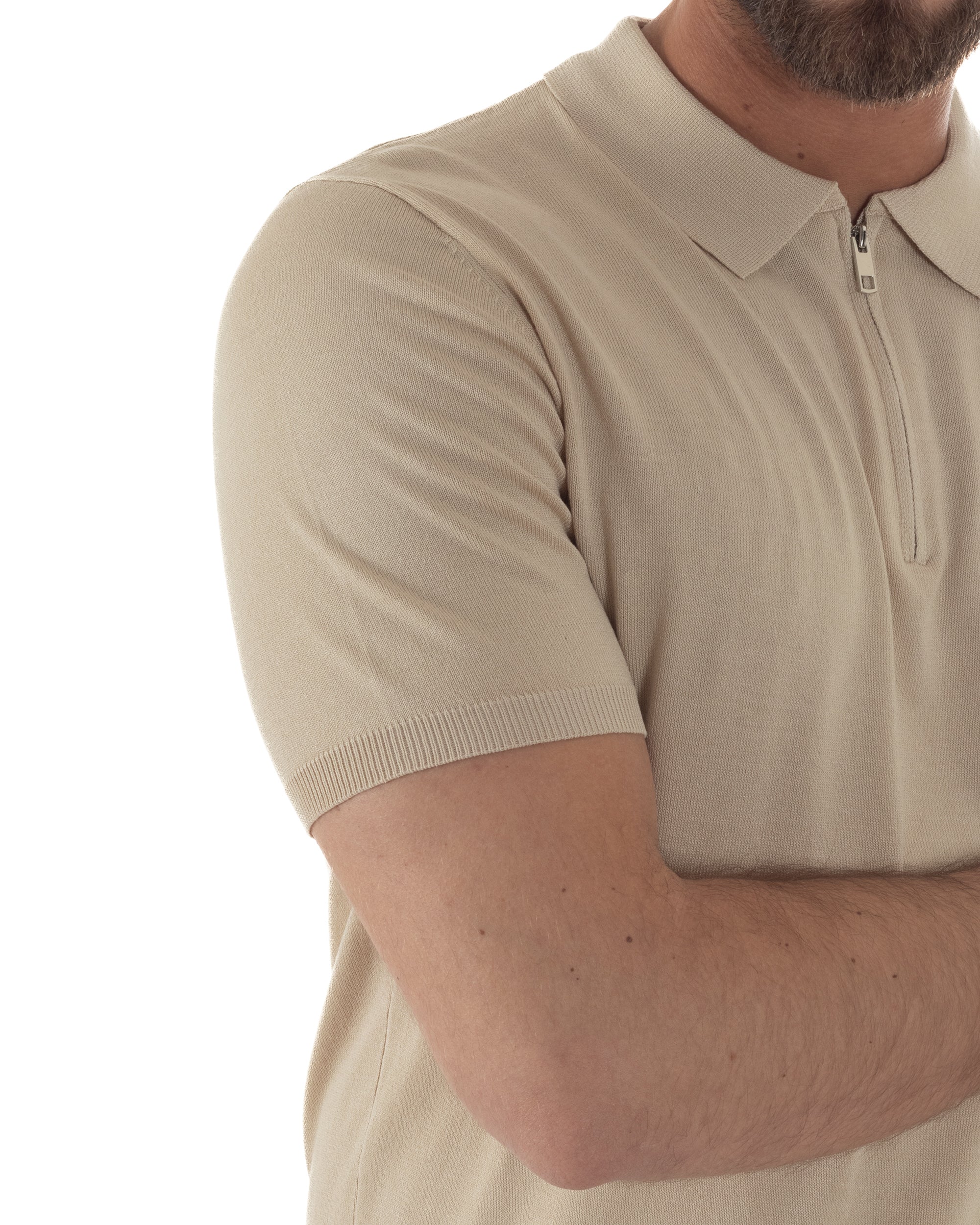Polo uomo filo maglia colletto con zip t-shirt sottogiacca leggera beige GIOSAL-TS3208A