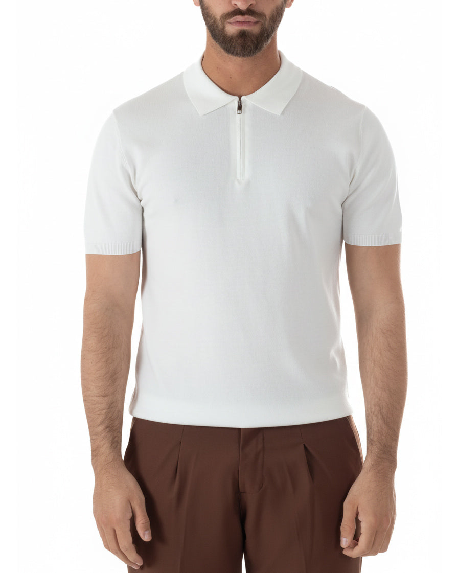 Dettaglio texture filo maglia leggera polo bianco 75% viscosa uomo