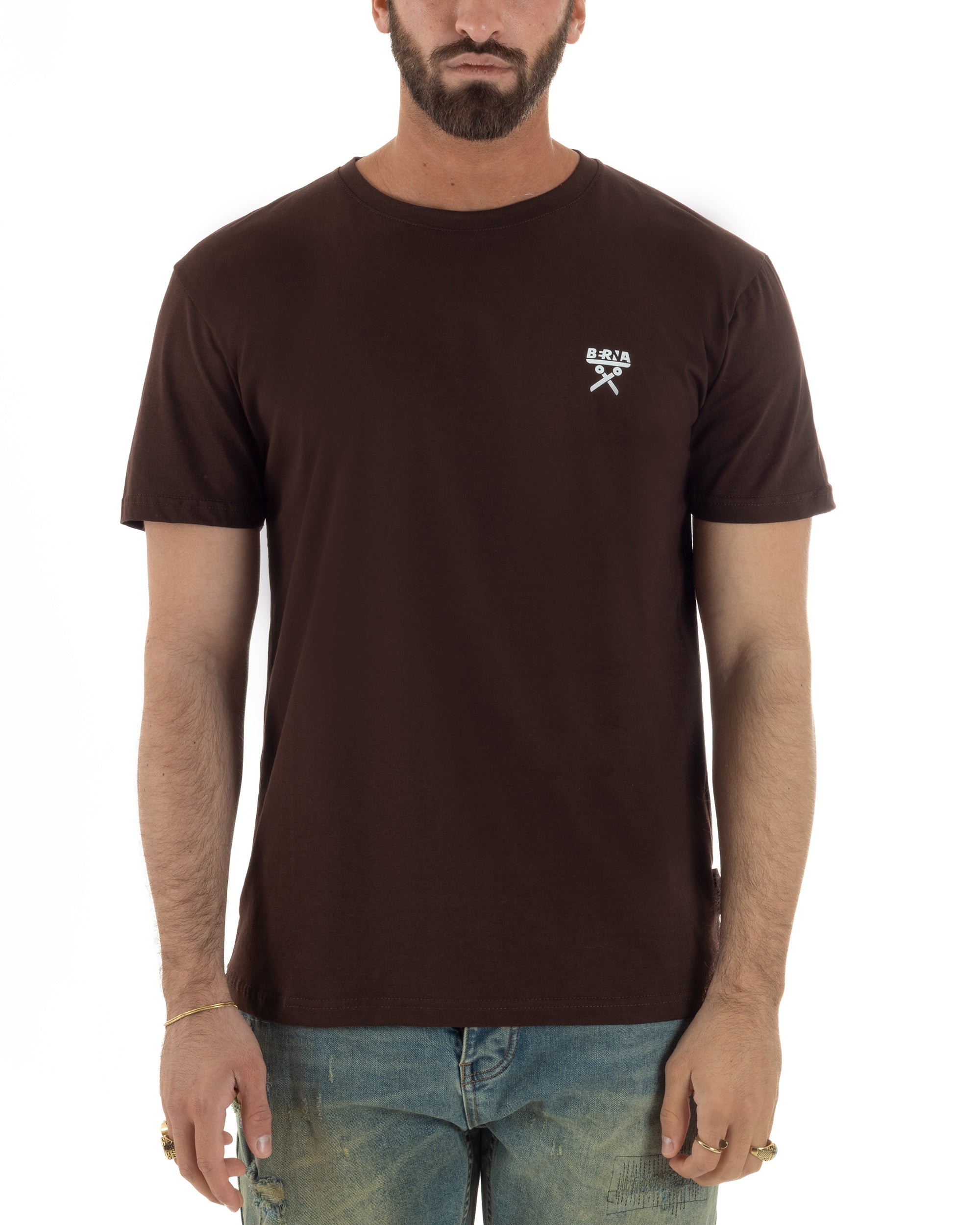 T-shirt uomo cotone logata regular fit basic marrone BERNA M-261062