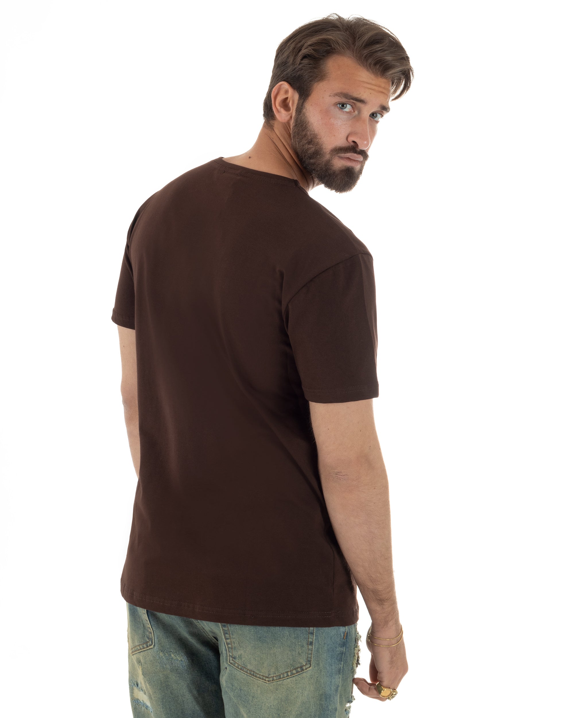 T-shirt uomo cotone logata regular fit basic marrone BERNA M-261062
