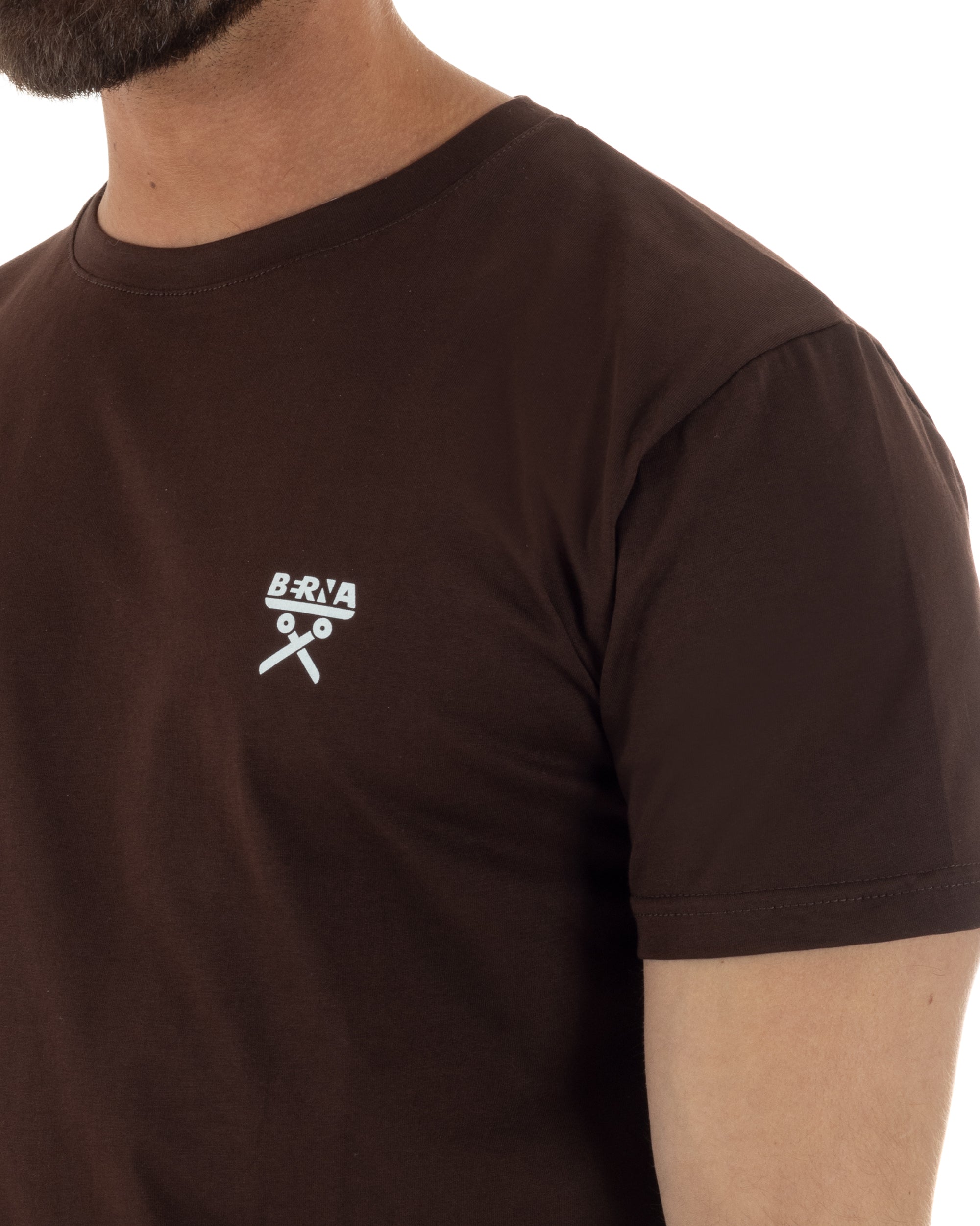 T-shirt uomo cotone logata regular fit basic marrone BERNA M-261062