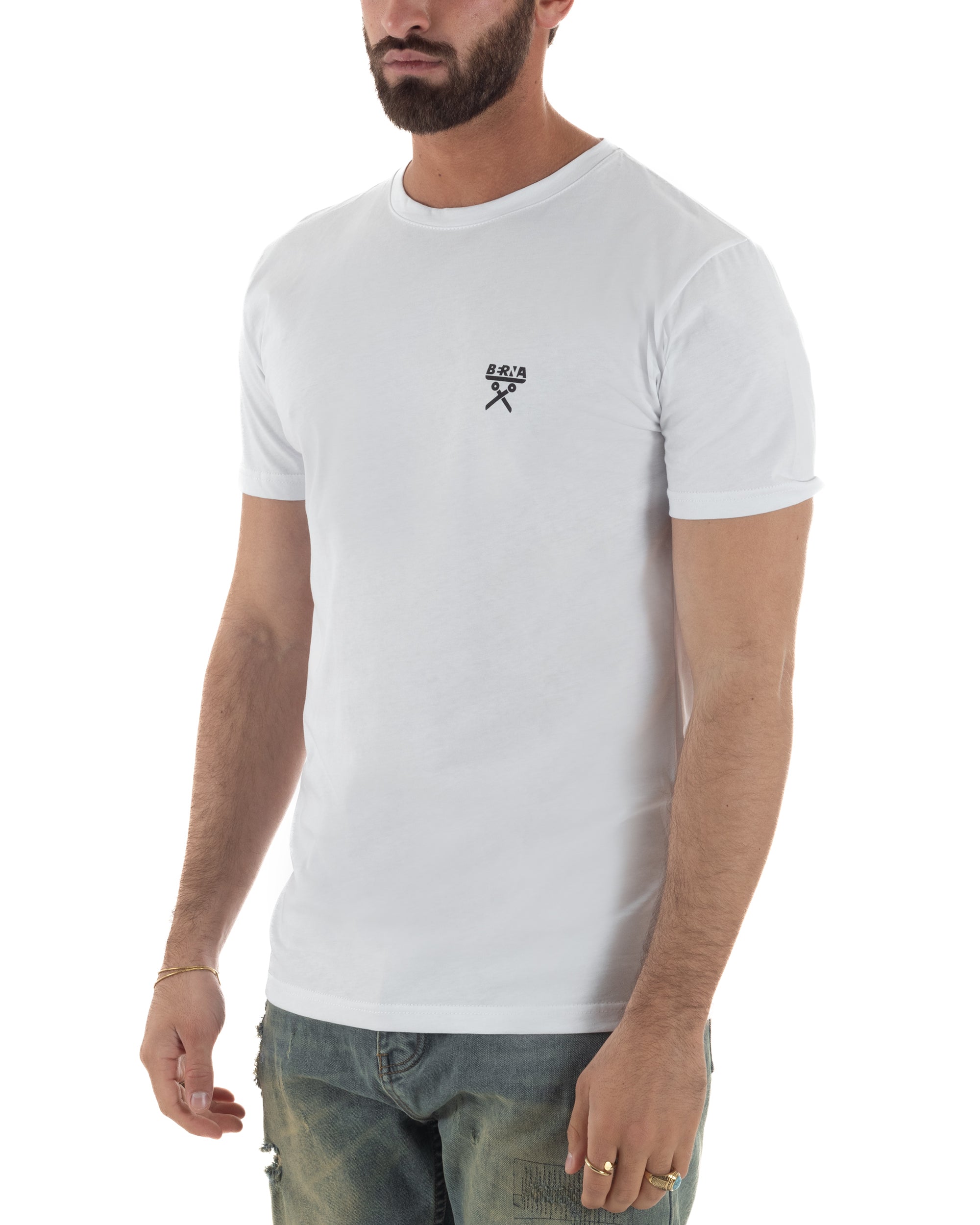 T-shirt uomo cotone logata regular fit basic bianco BERNA M-261062