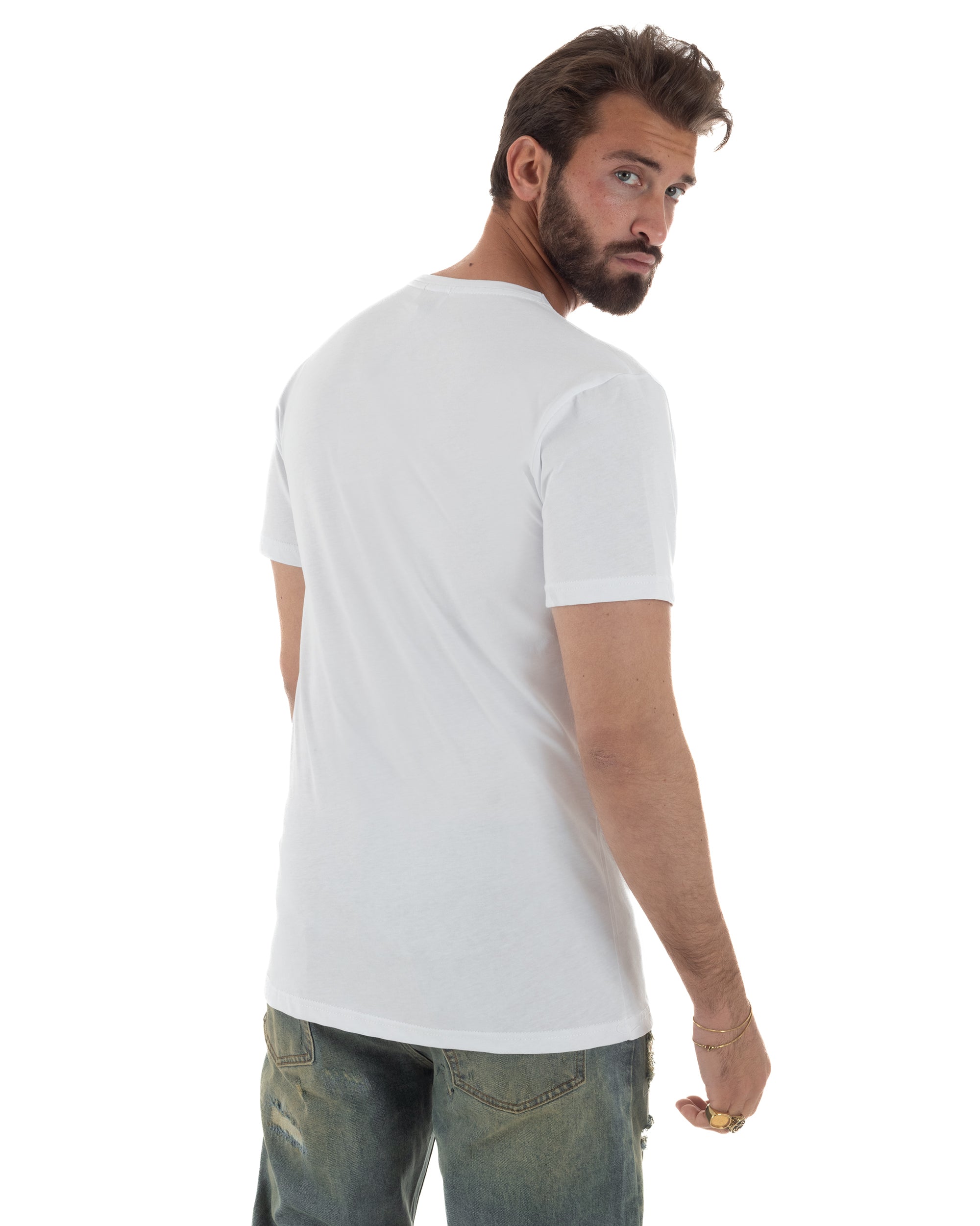 T-shirt uomo cotone logata regular fit basic bianco BERNA M-261062