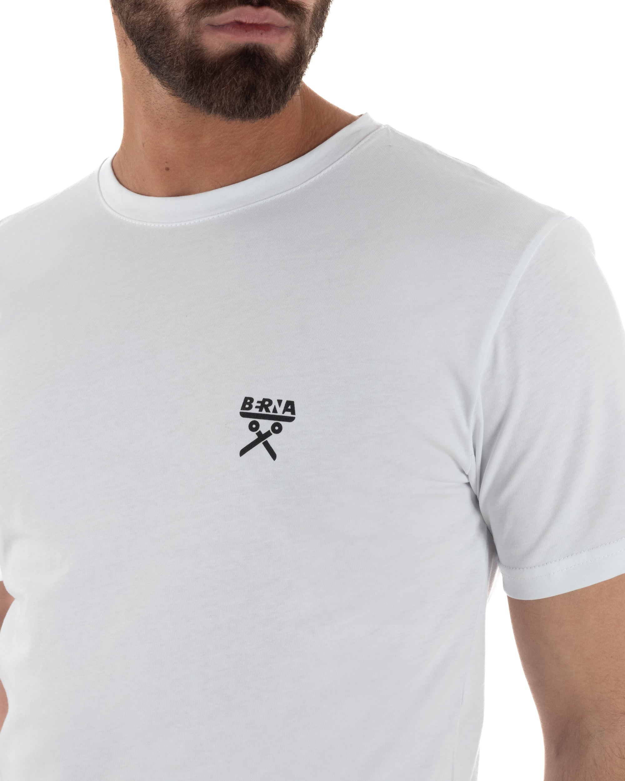 T-shirt uomo cotone logata regular fit basic bianco BERNA M-261062