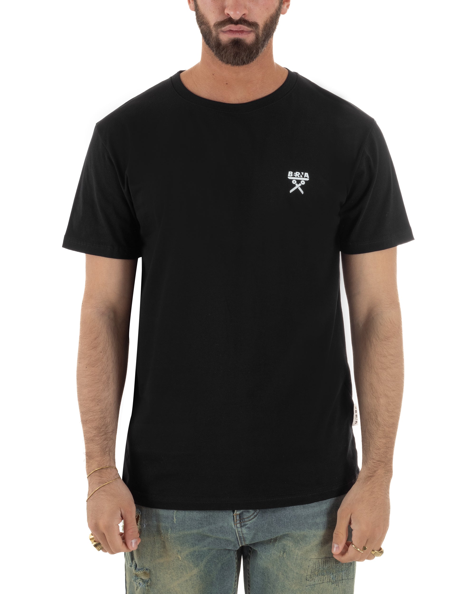 T-shirt uomo cotone logata regular fit basic nero BERNA M-261062