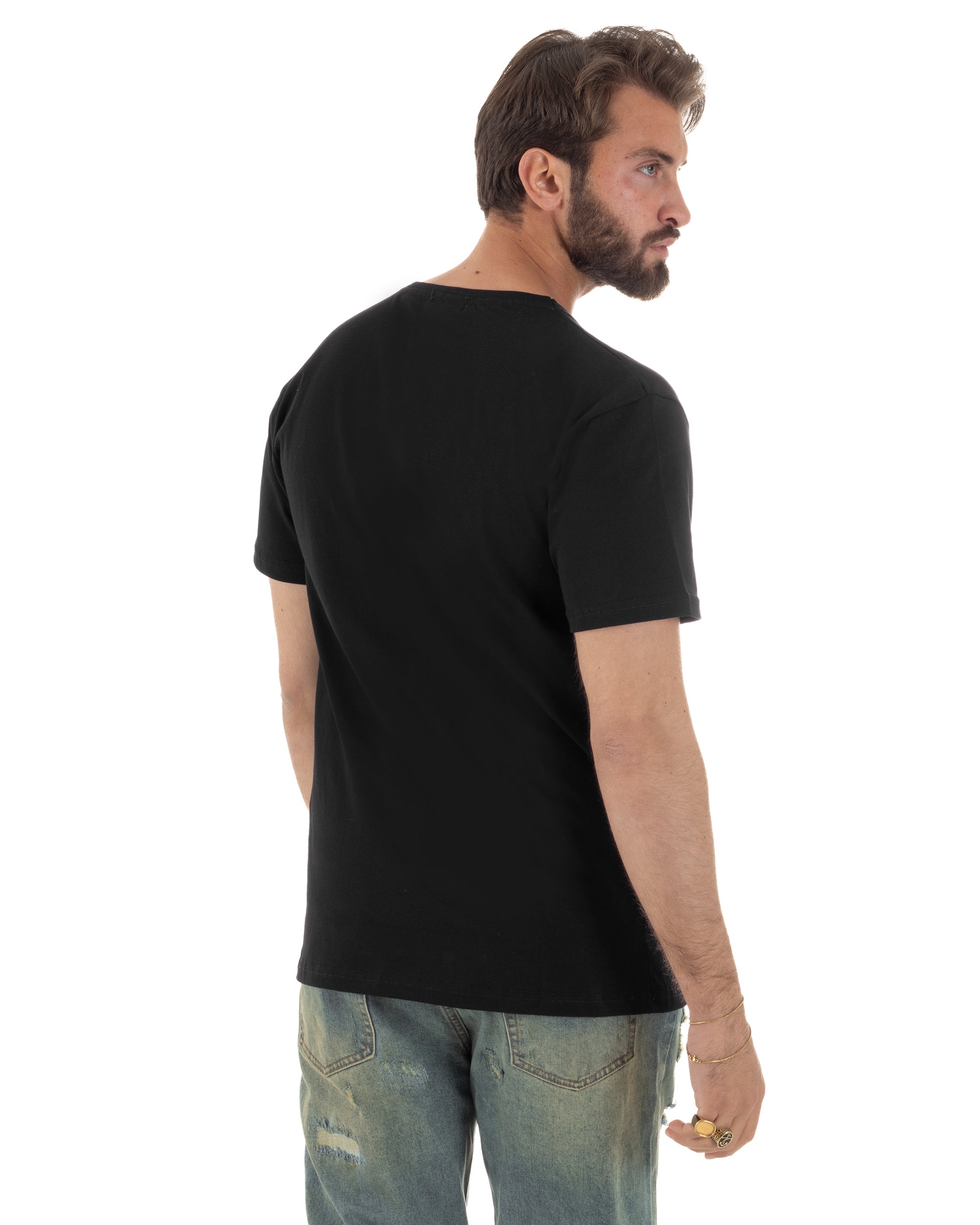 T-shirt uomo cotone logata regular fit basic nero BERNA M-261062
