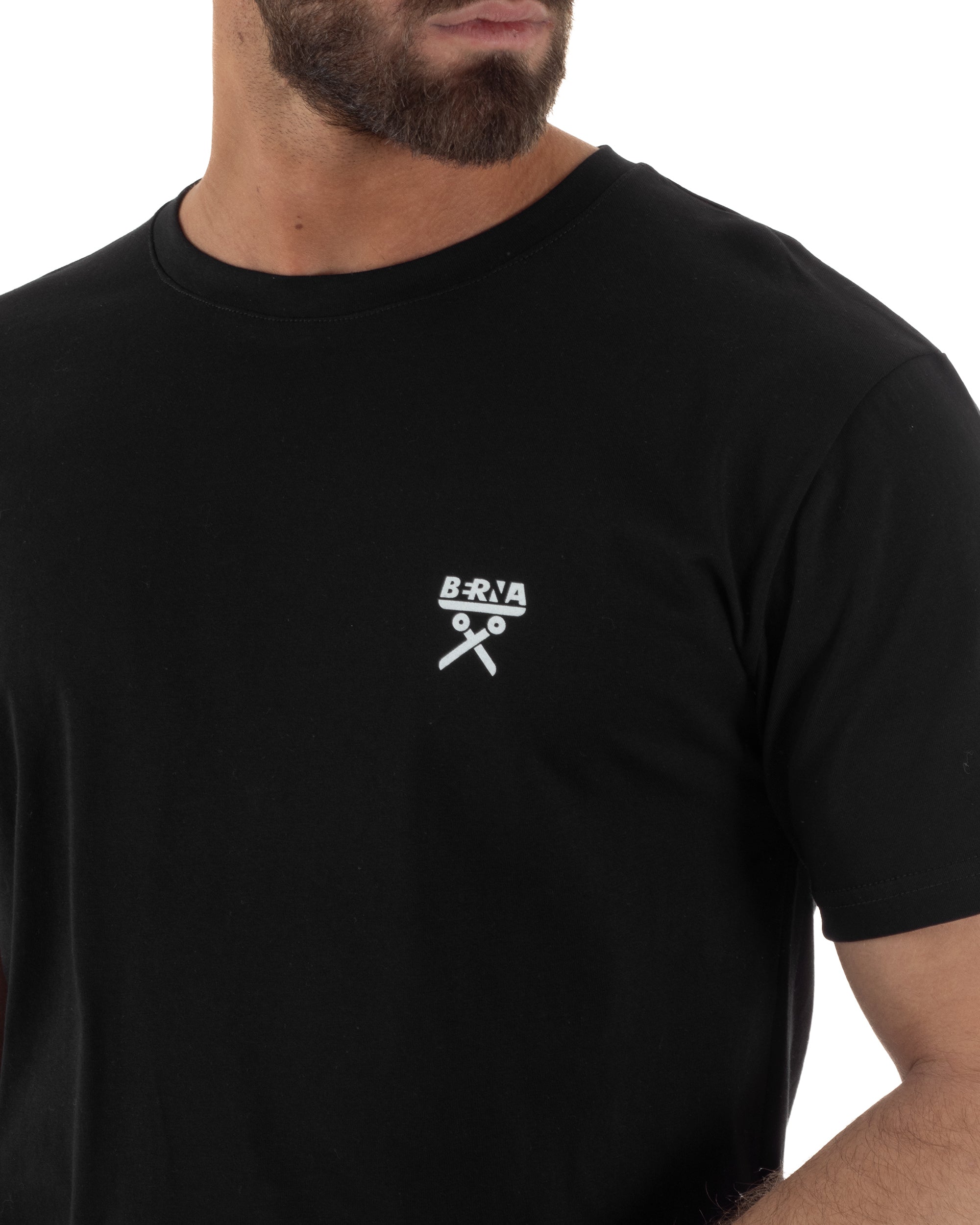 T-shirt uomo cotone logata regular fit basic nero BERNA M-261062