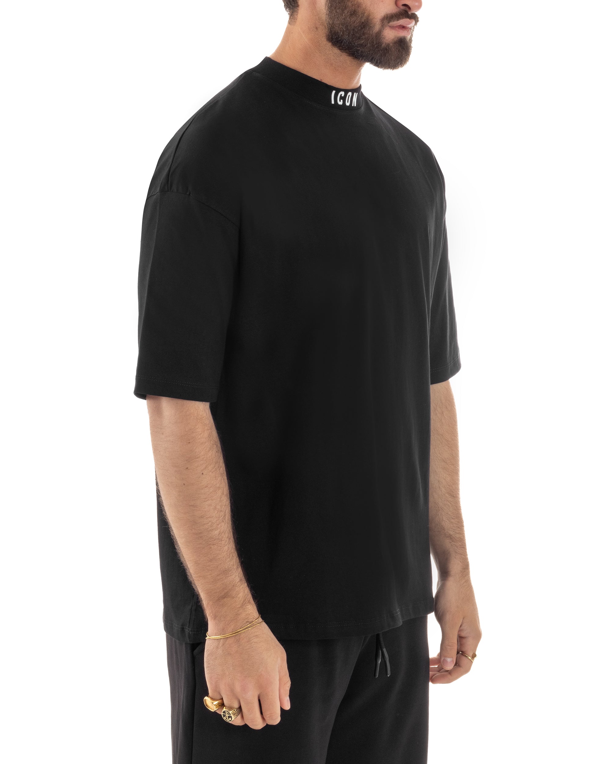 T-shirt uomo mezzo collo stampa basic oversize gola alta nero ICON IUT008