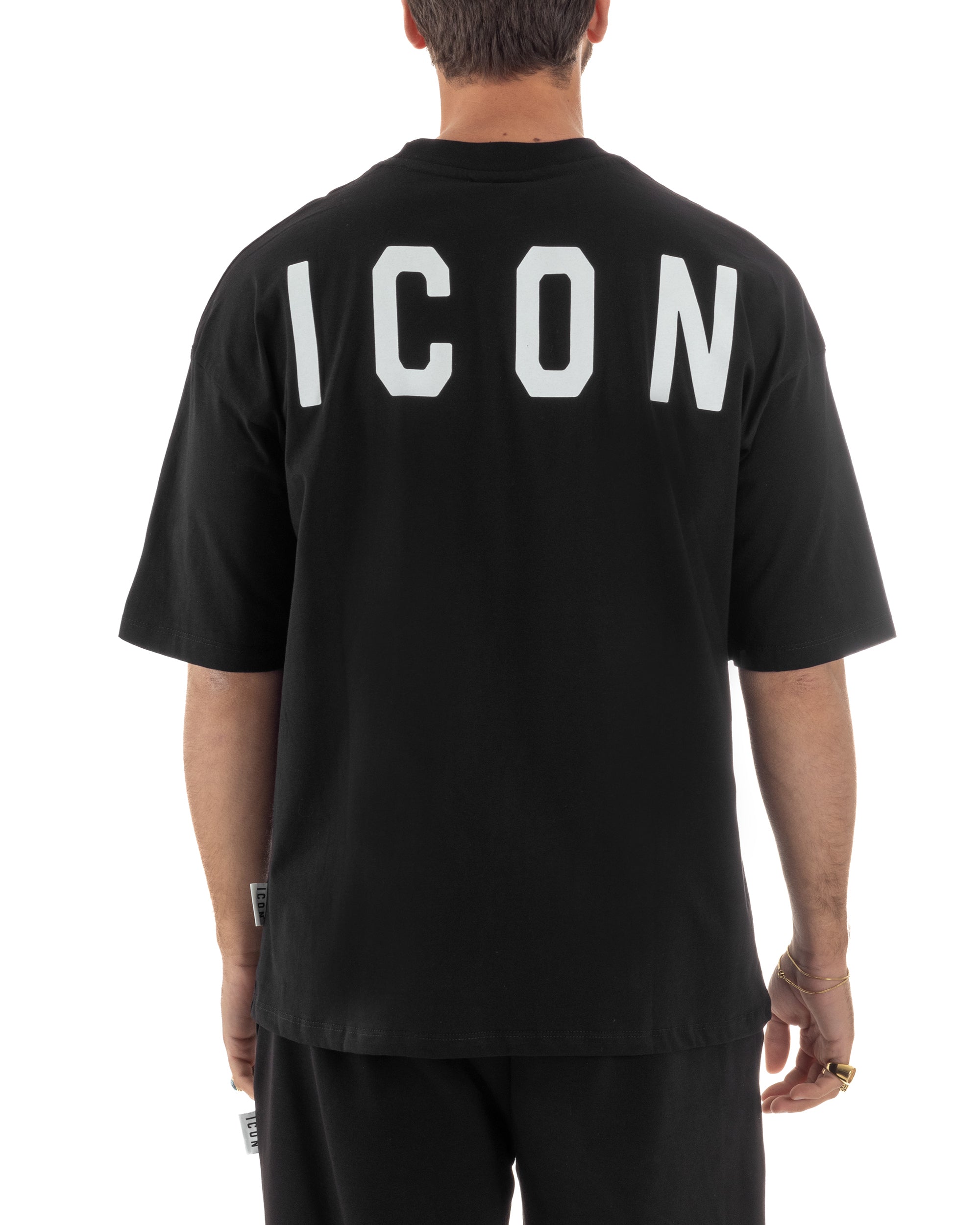T-shirt uomo mezzo collo stampa basic oversize gola alta nero ICON IUT008