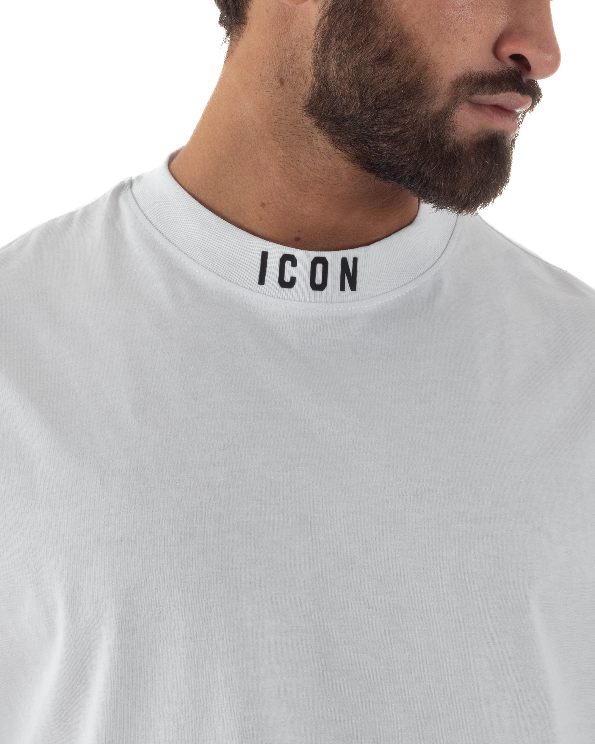 T-shirt uomo mezzo collo stampa basic oversize gola alta bianco ICON IUT008