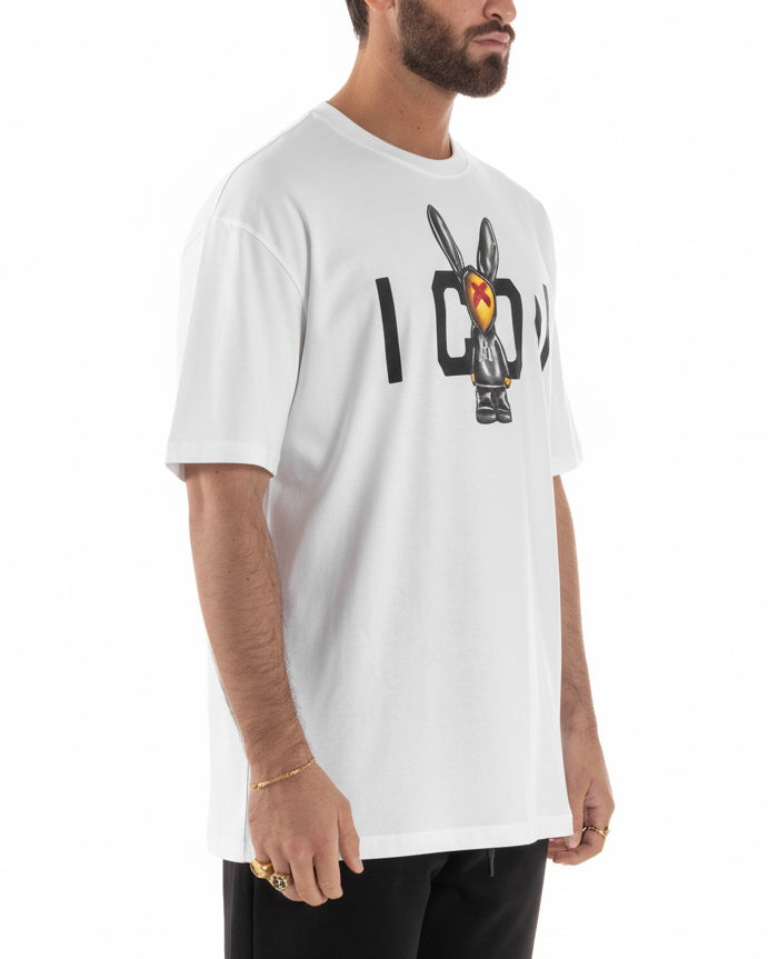 T-shirt uomo girocollo stampa pupazzo basic bianco ICON IUT026
