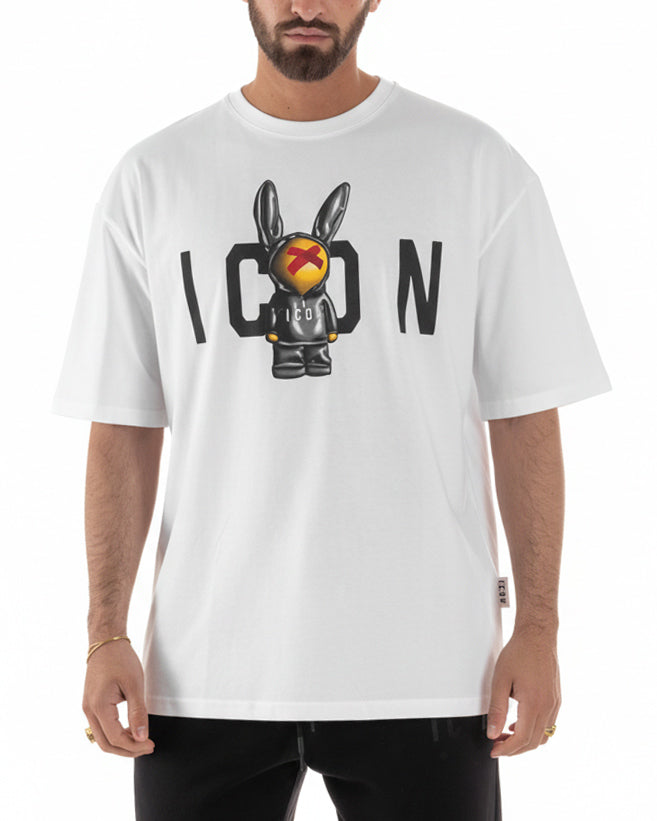 T-shirt uomo girocollo stampa pupazzo basic bianco ICON IUT026