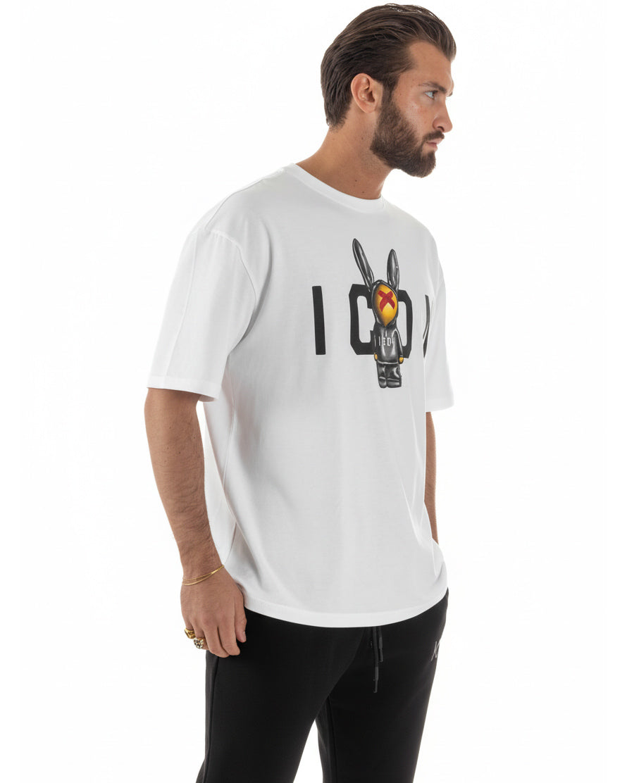 T-shirt uomo girocollo stampa pupazzo basic bianco ICON IUT026