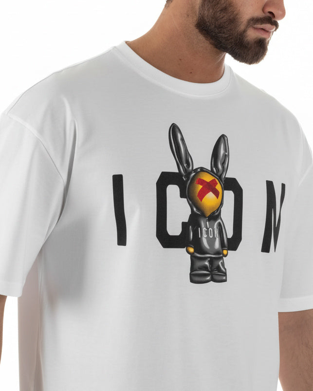 T-shirt uomo girocollo stampa pupazzo basic bianco ICON IUT026