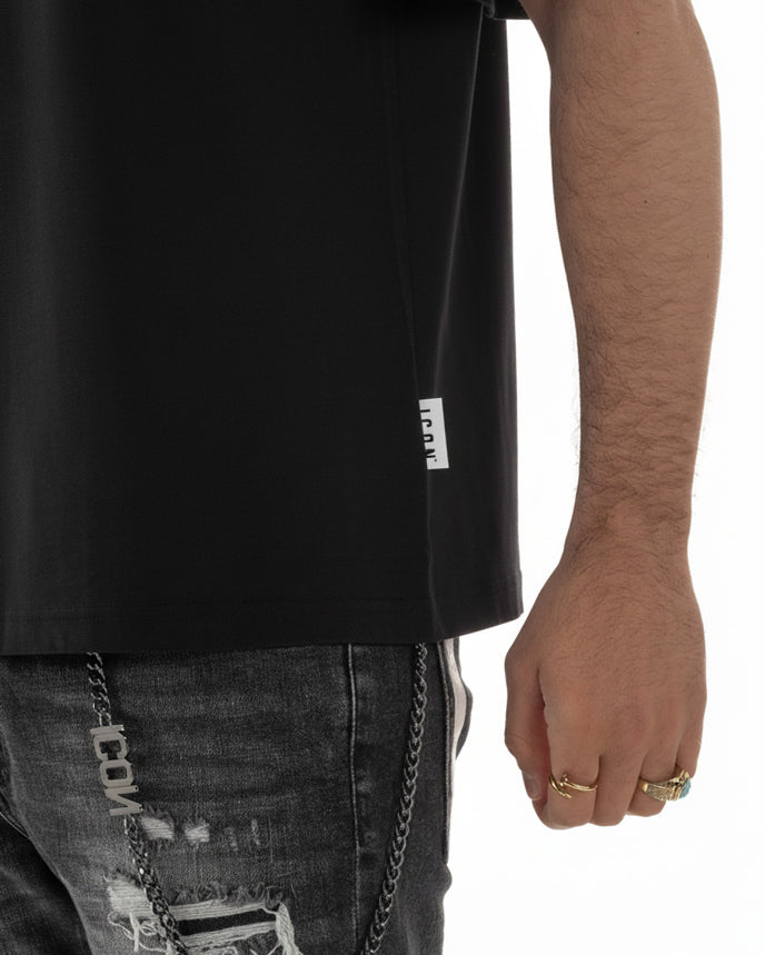 T-shirt uomo girocollo stampa pupazzo basic nero ICON IUT026