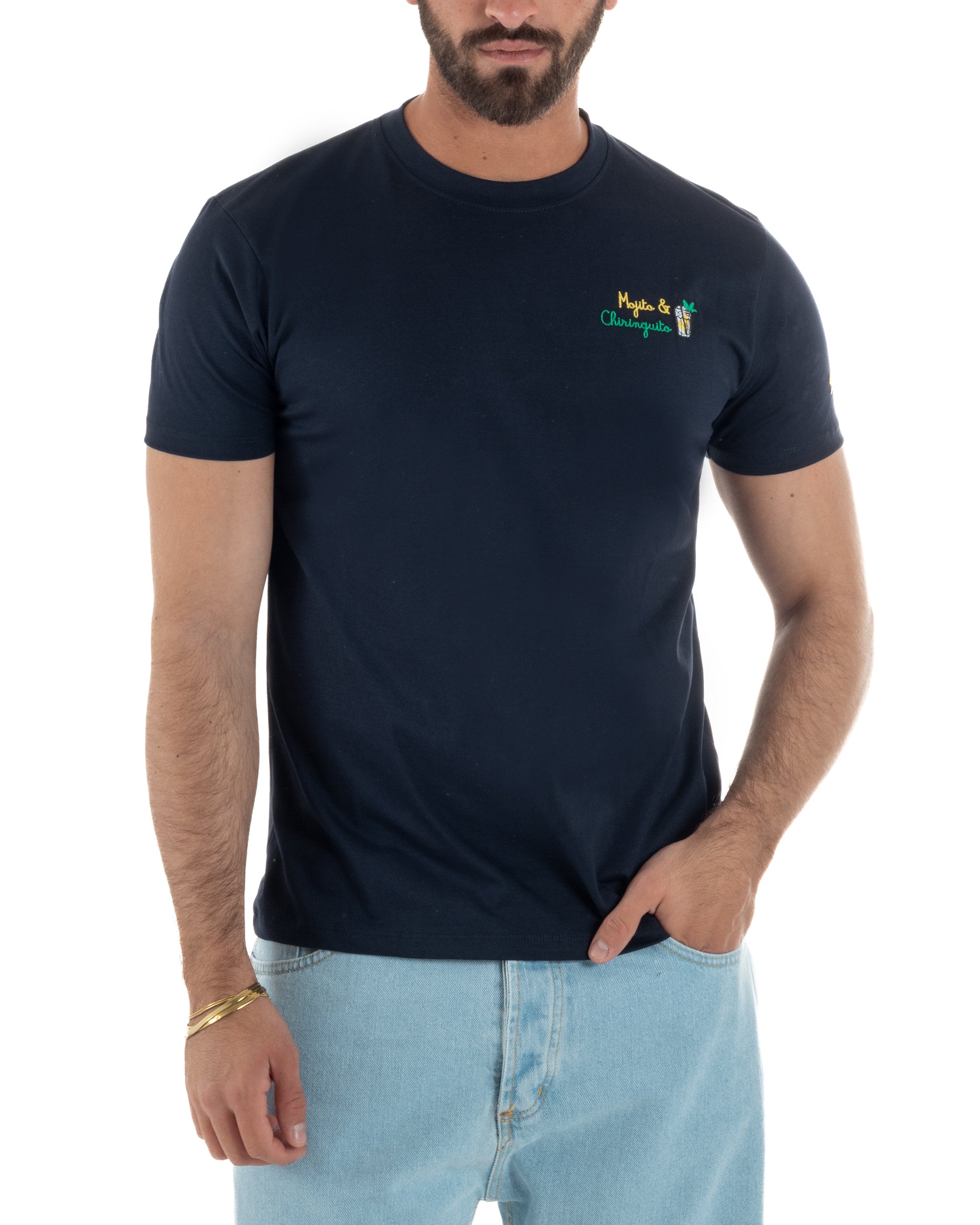 T-shirt uomo blu regular fit ricamo Mojito Chiringuito bicchiere highball Superculture