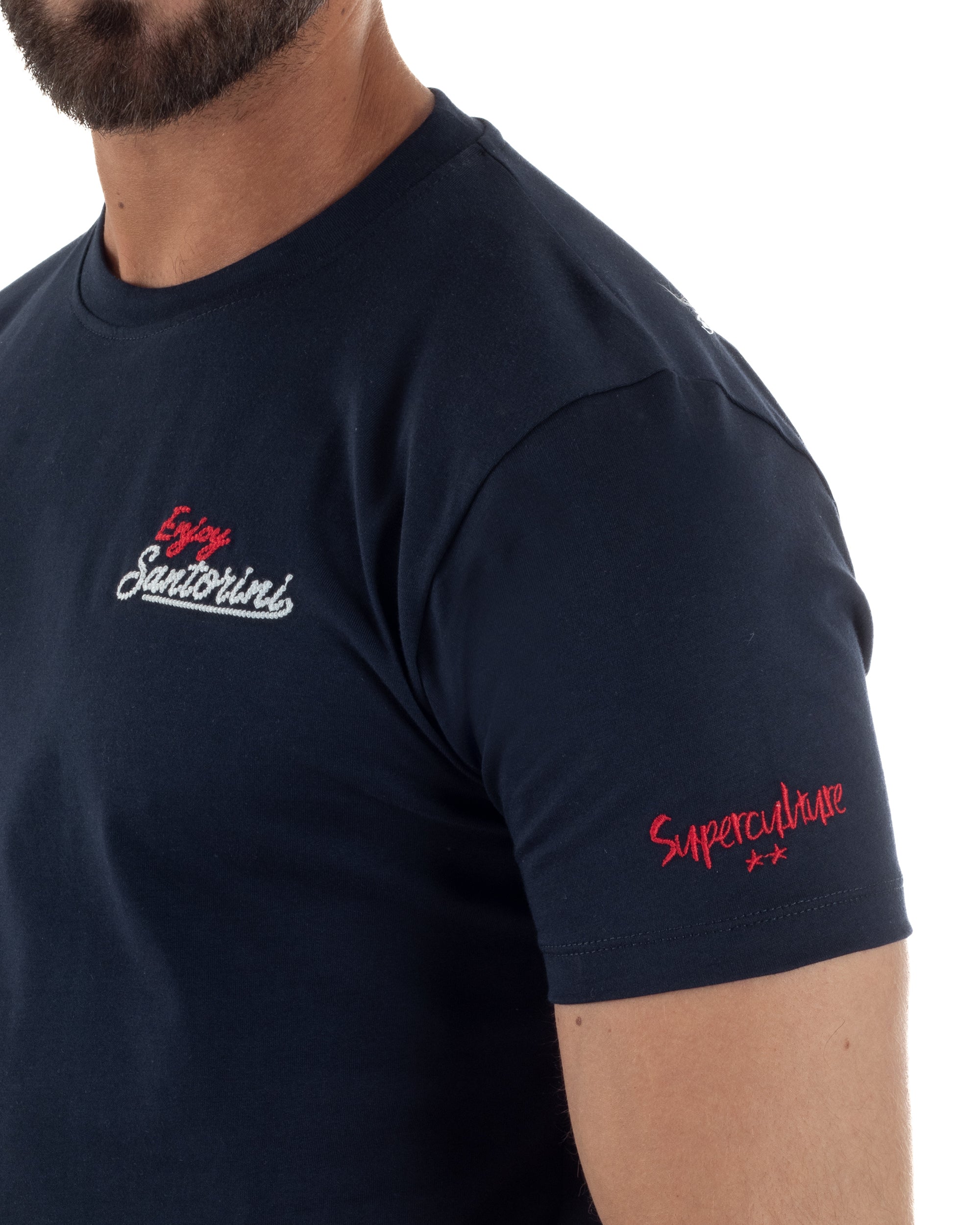 T-shirt uomo girocollo ricamo stampa santorini basic blu SUPERCULTURE-A1831