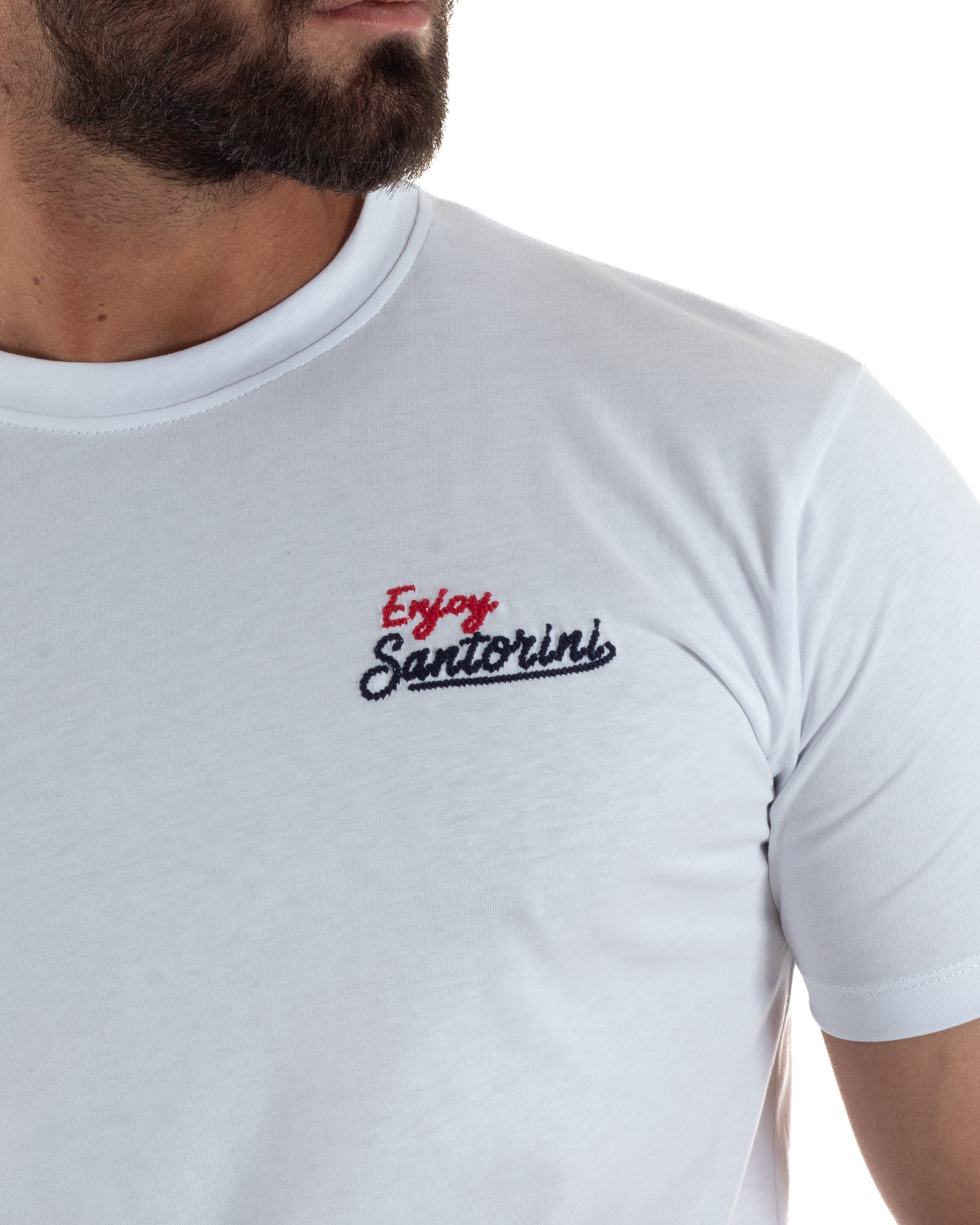 T-shirt uomo girocollo ricamo stampa santorini basic bianco SUPERCULTURE-A1831