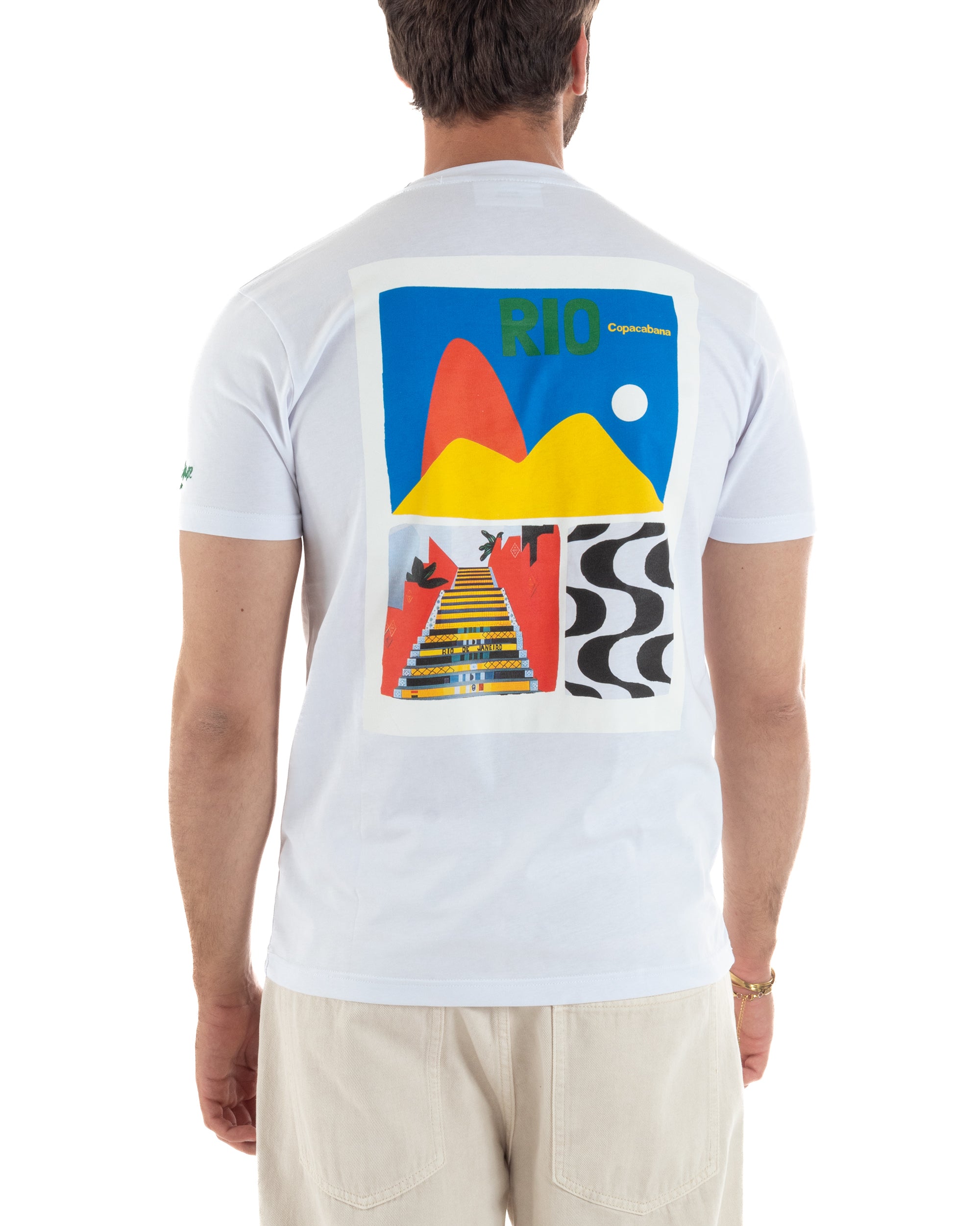 T-shirt uomo girocollo ricamo stampa rio basic bianco SUPERCULTURE-A1817