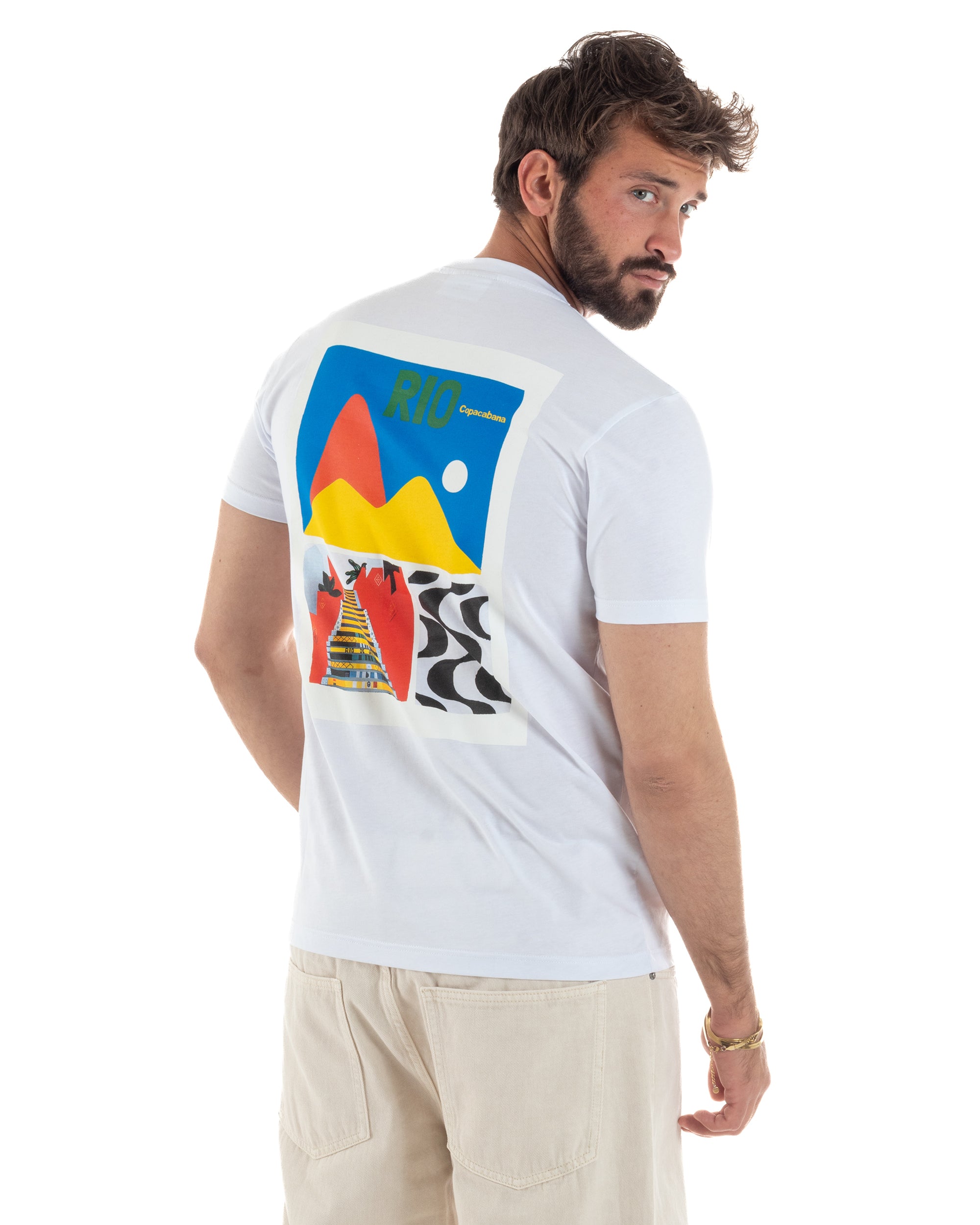 T-shirt uomo girocollo ricamo stampa rio basic bianco SUPERCULTURE-A1817