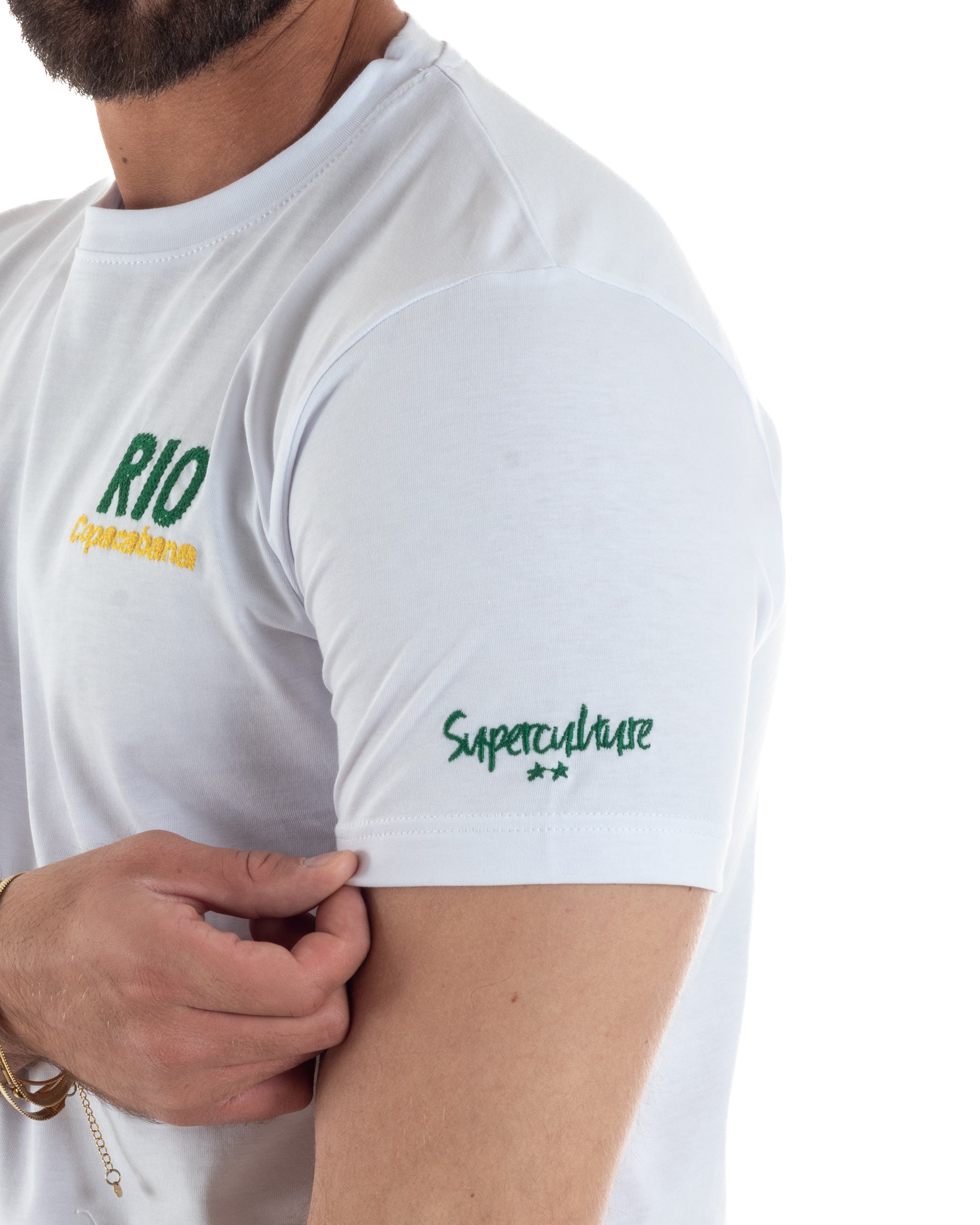 T-shirt uomo girocollo ricamo stampa rio basic bianco SUPERCULTURE-A1817