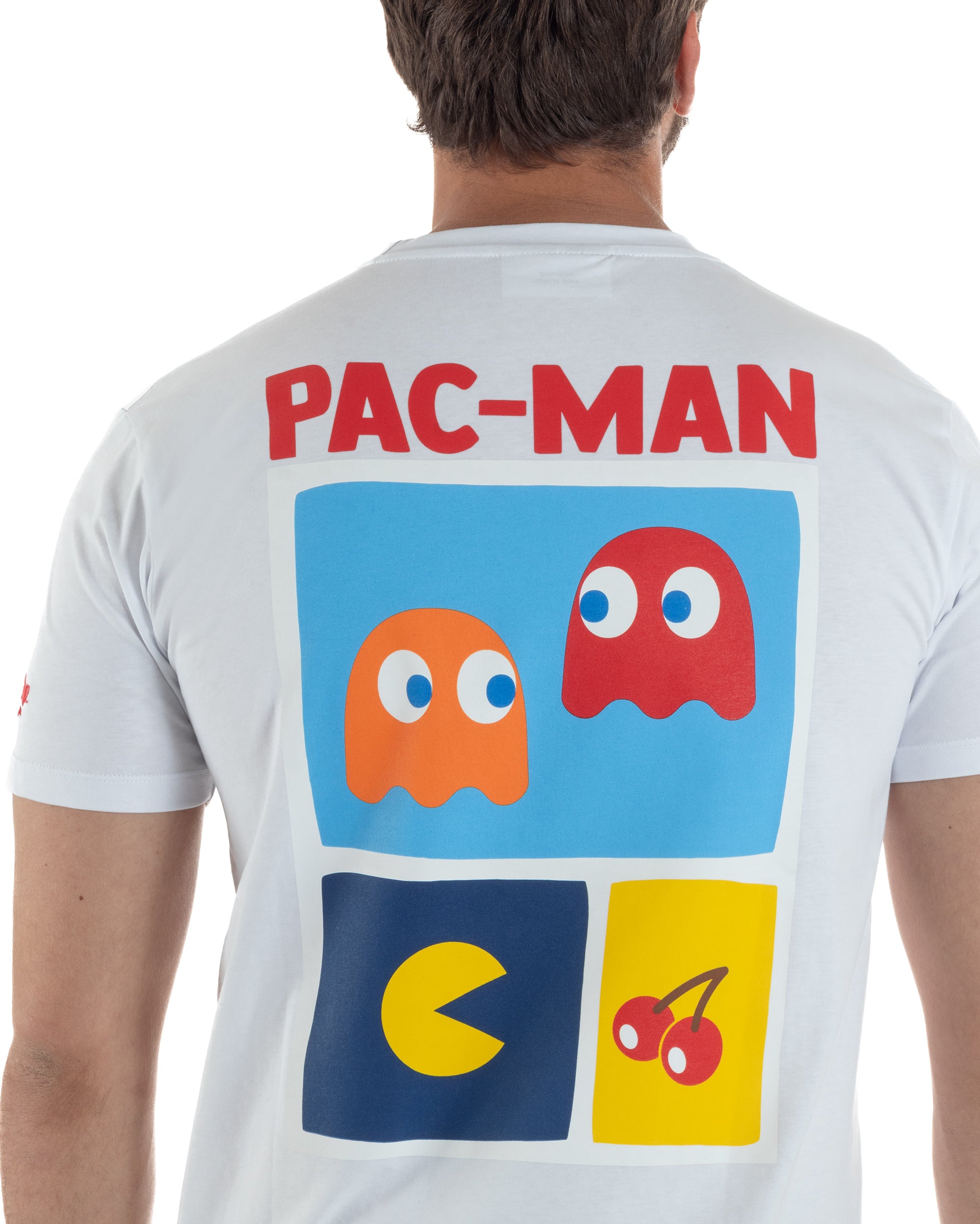 T-shirt uomo girocollo ricamo stampa pac man basic bianco SUPERCULTURE-A1981