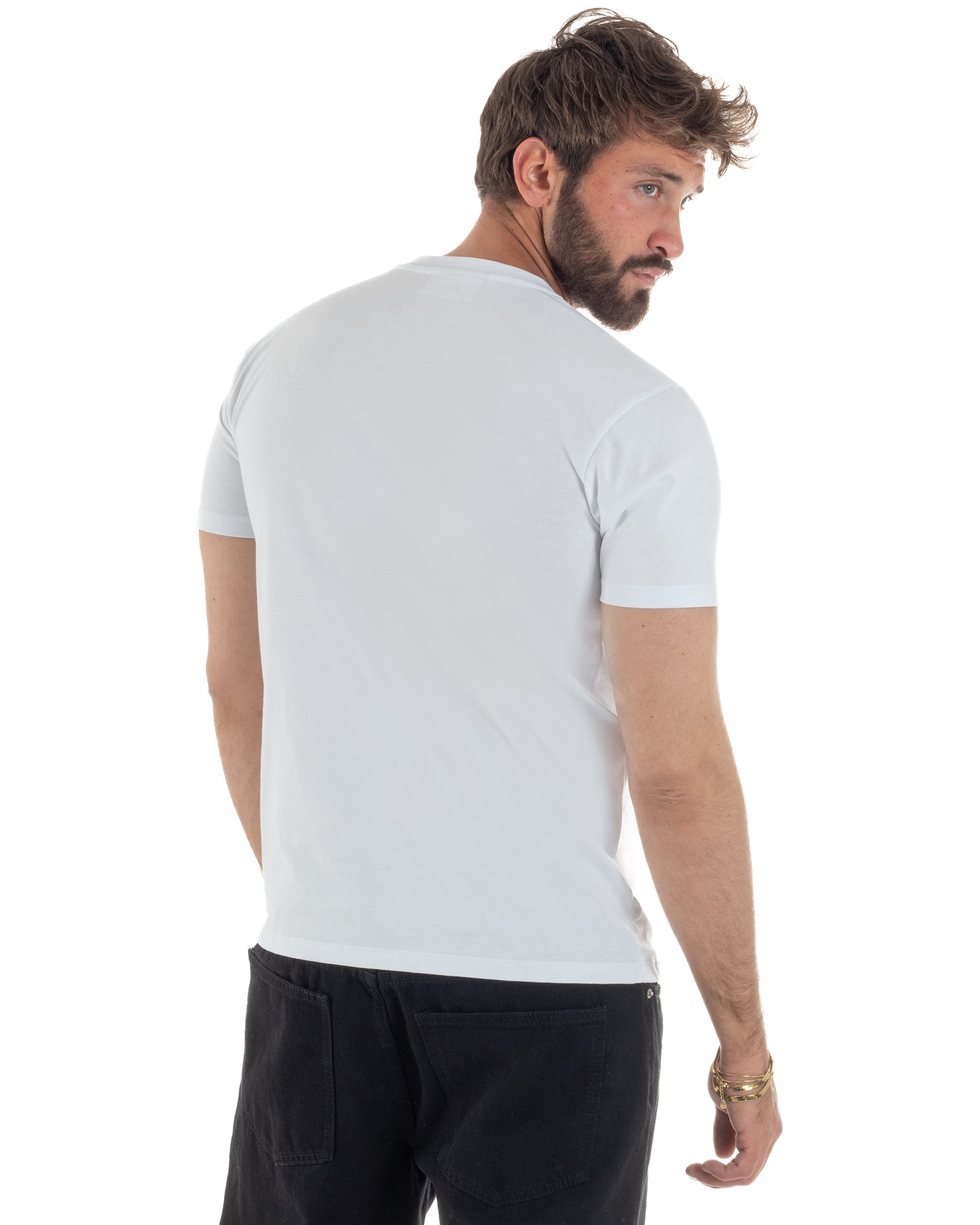 Vista posteriore t-shirt uomo bianco girocollo ricamo Pac-Man collab 100% cotone made in Italy