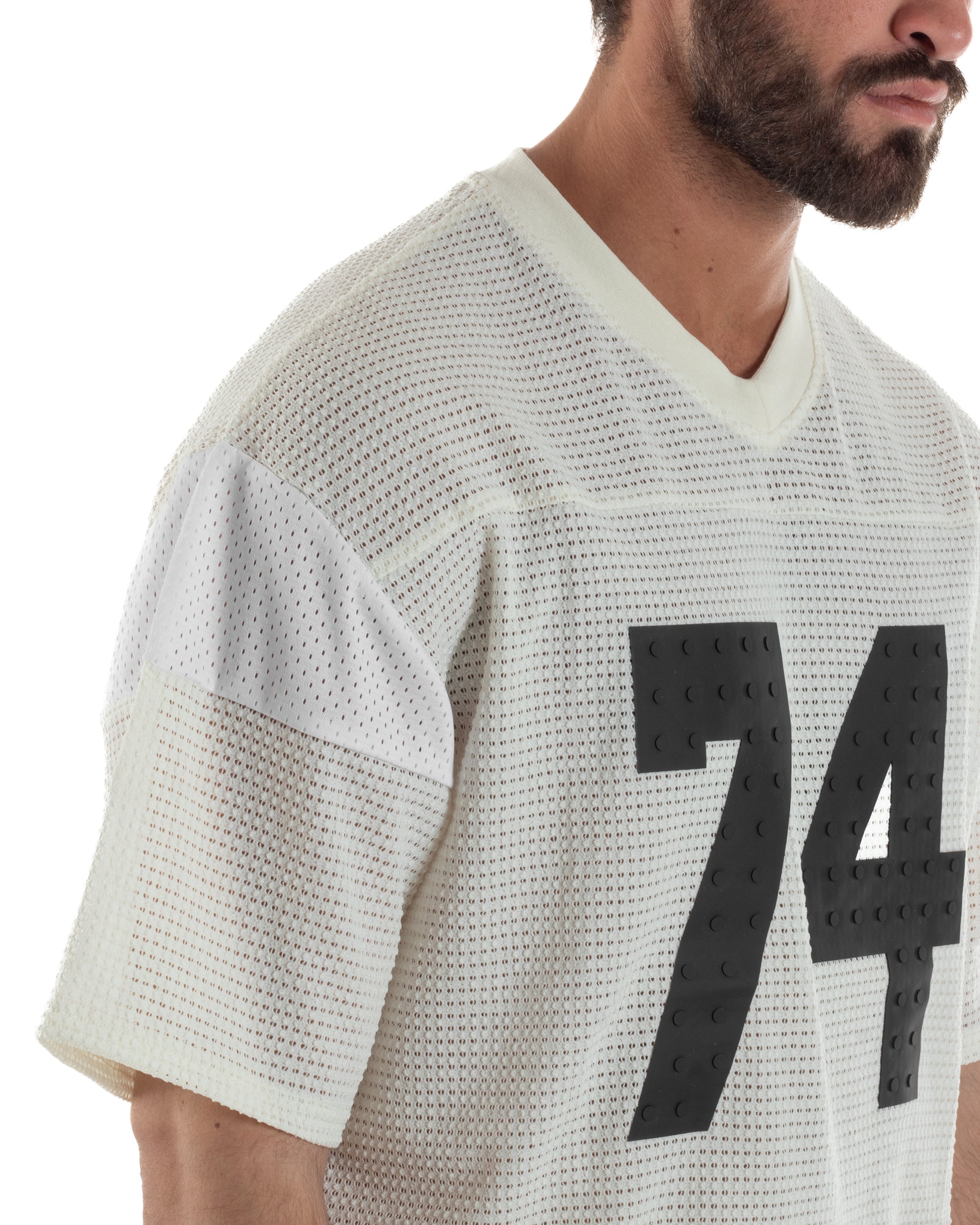 T-shirt uomo oversize football jersey scollo v traforata panna GIOSAL-TS3258A