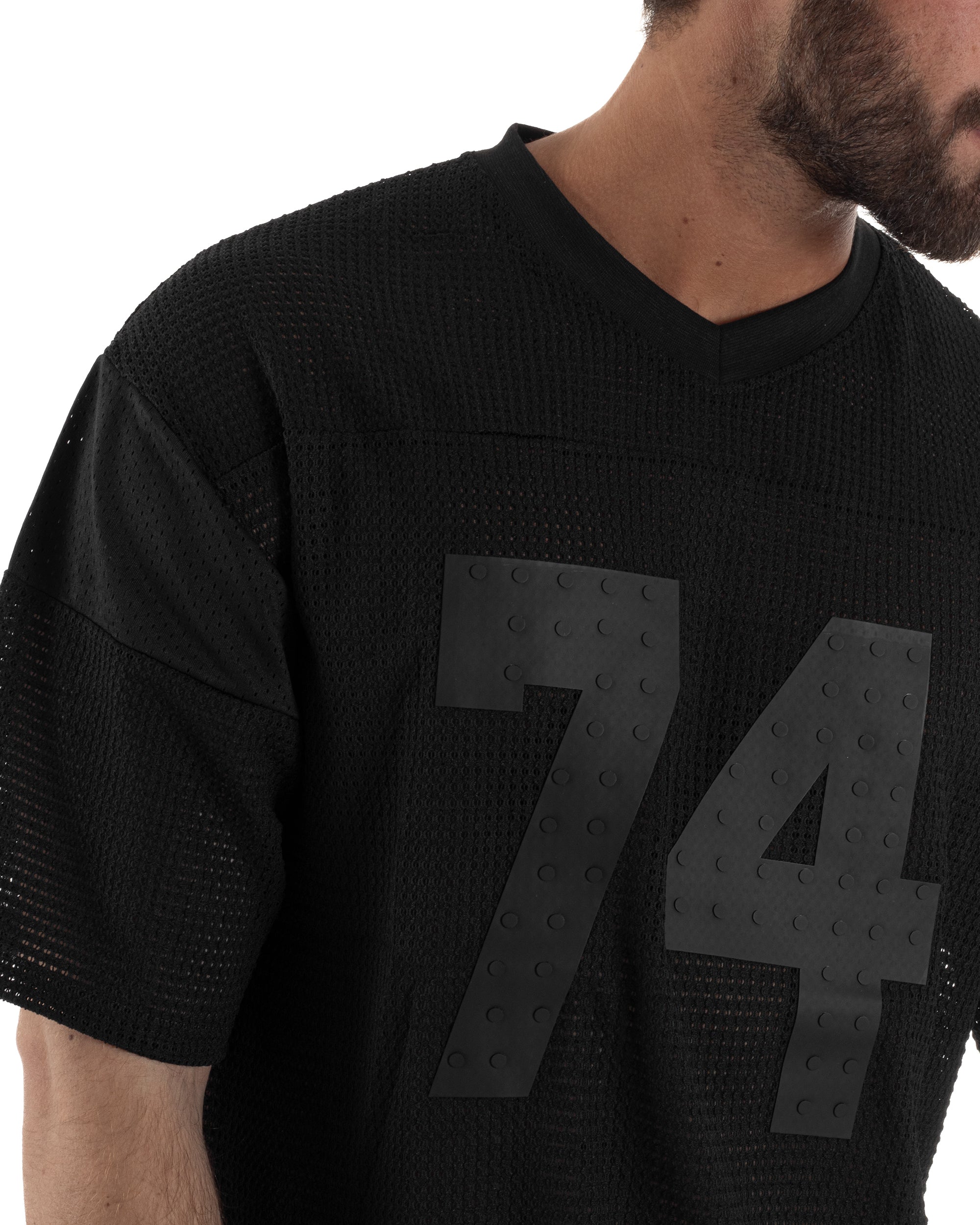 T-shirt uomo oversize football jersey scollo v traforata nero GIOSAL-TS3259A