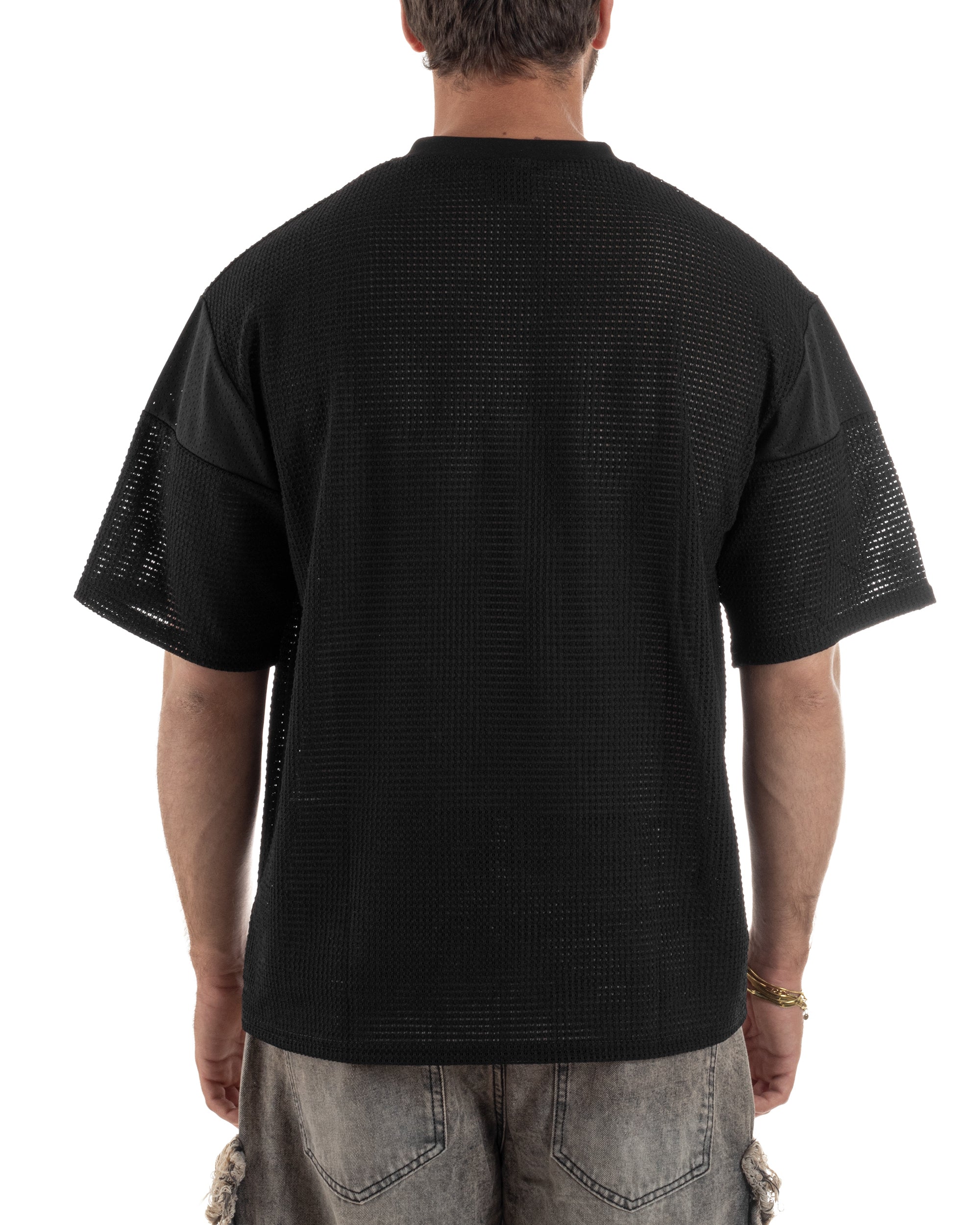 T-shirt uomo oversize football jersey scollo v traforata nero GIOSAL-TS3259A