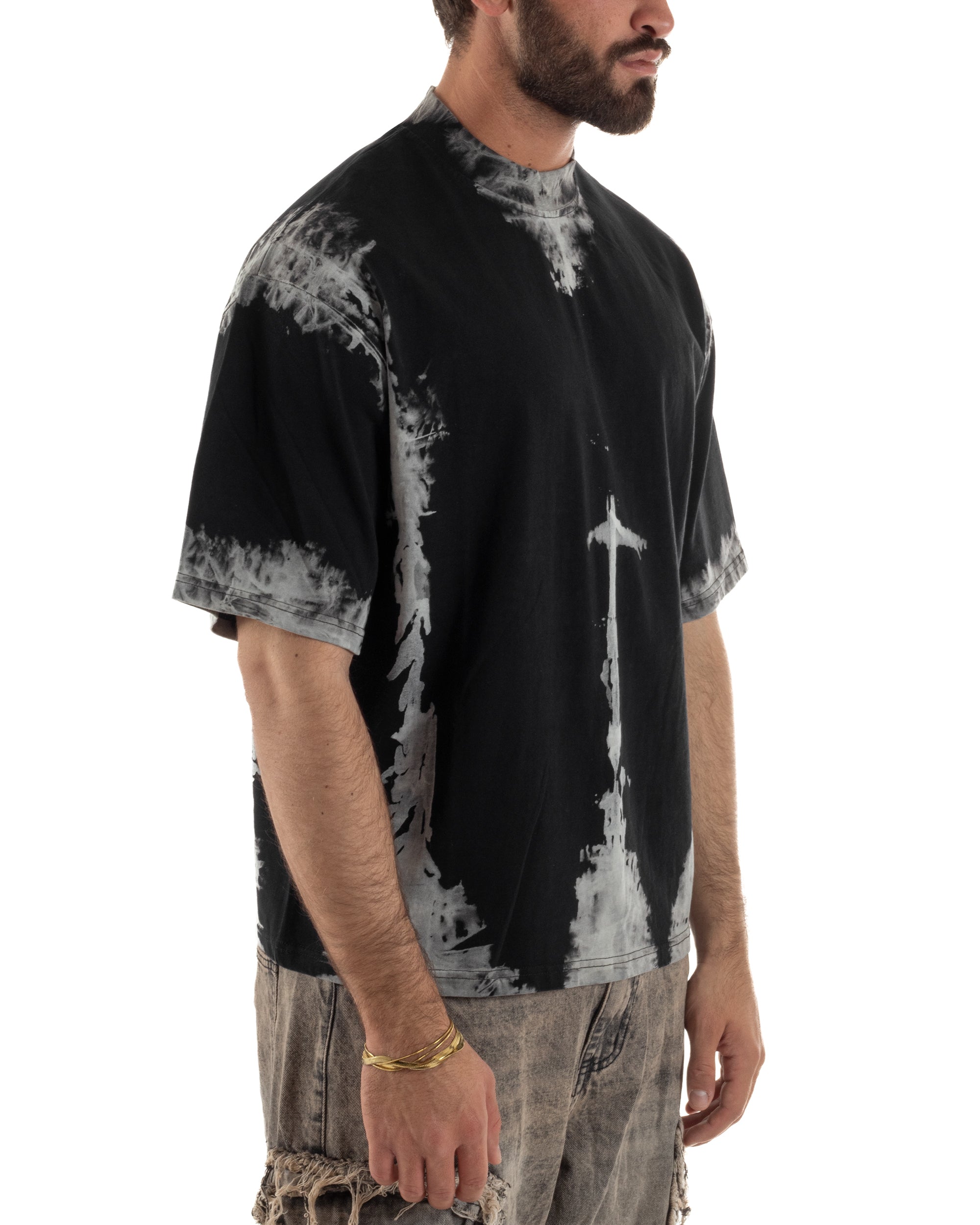 T-shirt uomo girocollo oversize fantasia tie-dye nero GIOSAL-TS3261A