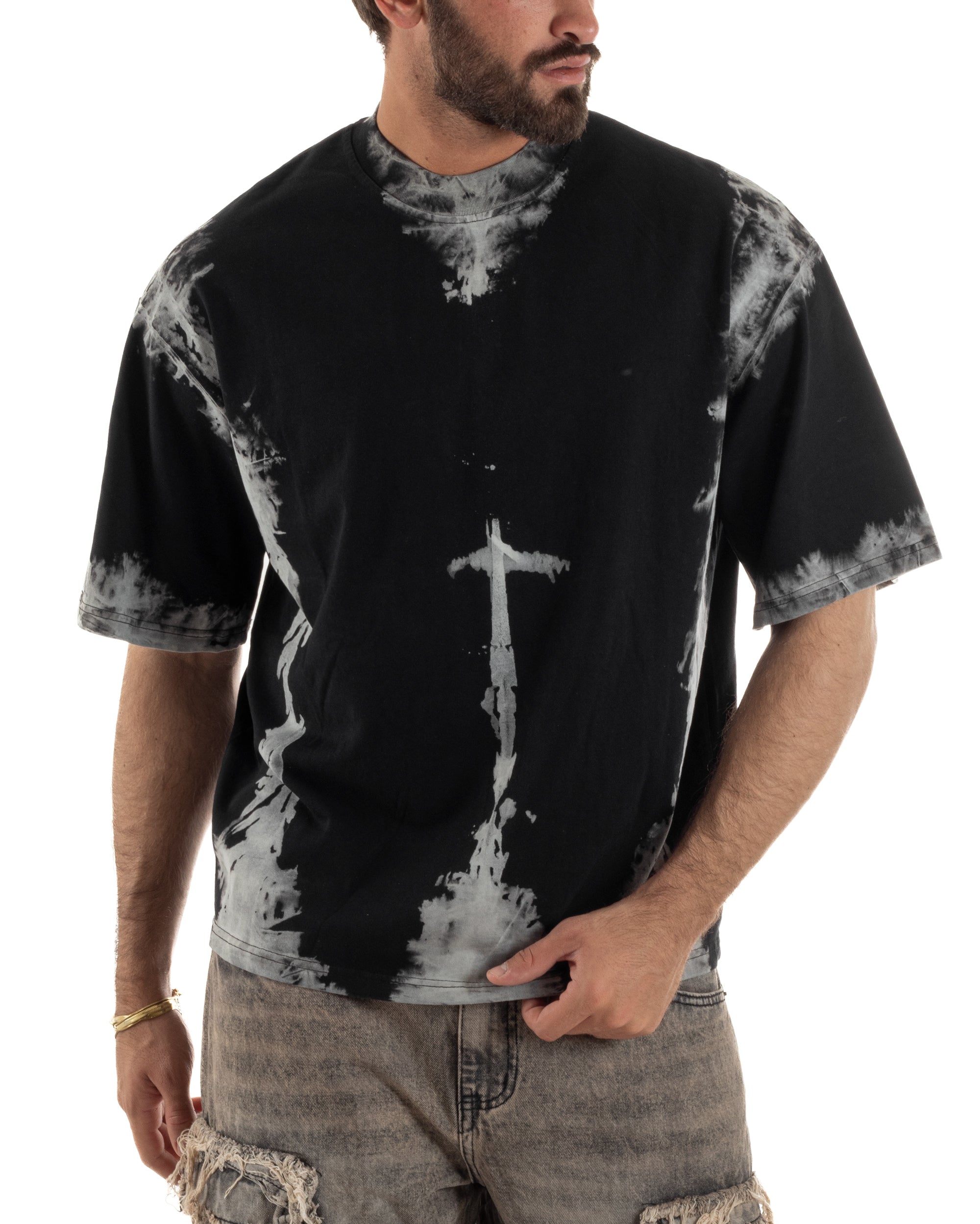 T-shirt uomo girocollo oversize fantasia tie-dye nero GIOSAL-TS3261A