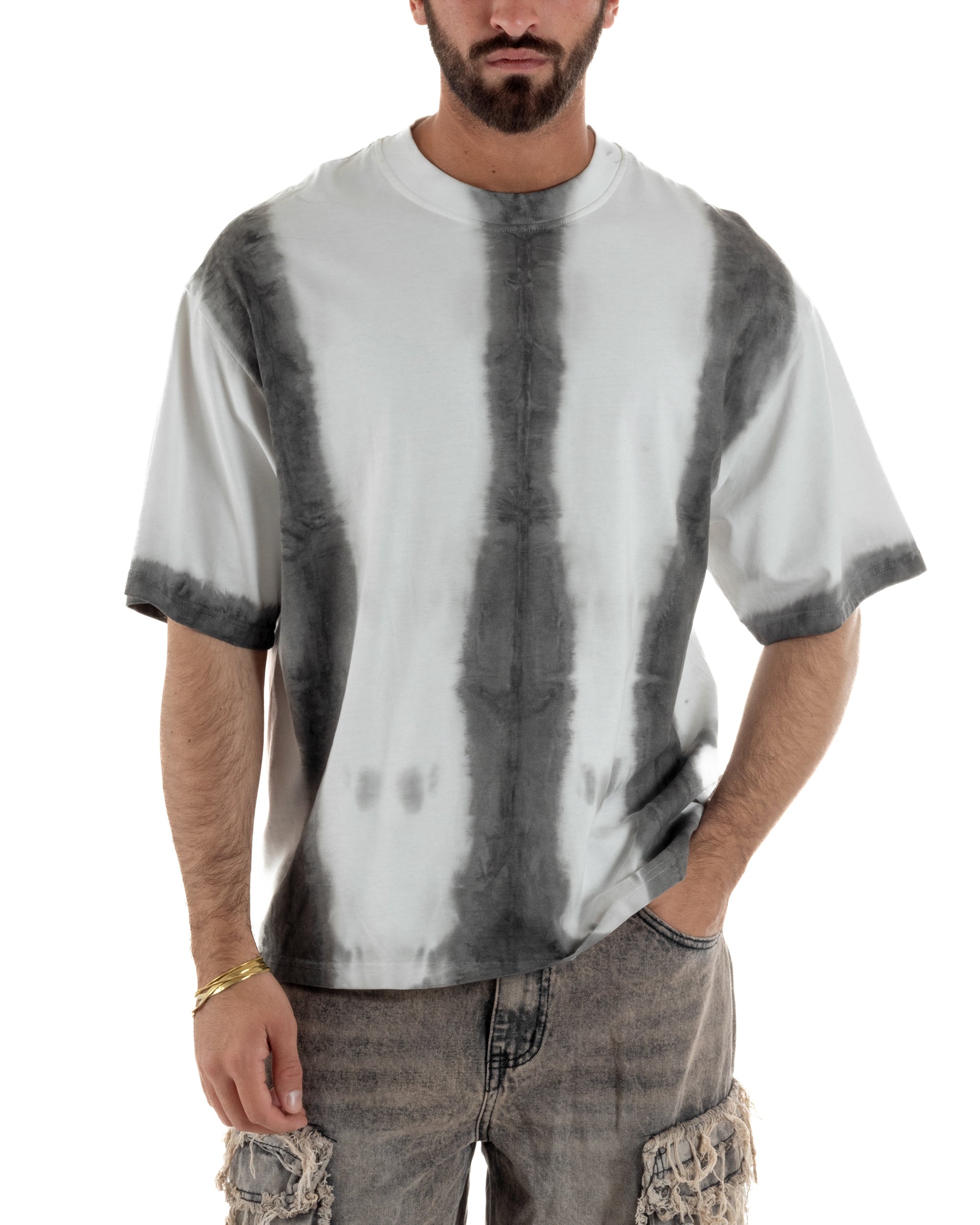 T-shirt uomo girocollo oversize fantasia tie-dye bianco GIOSAL-TS3262A